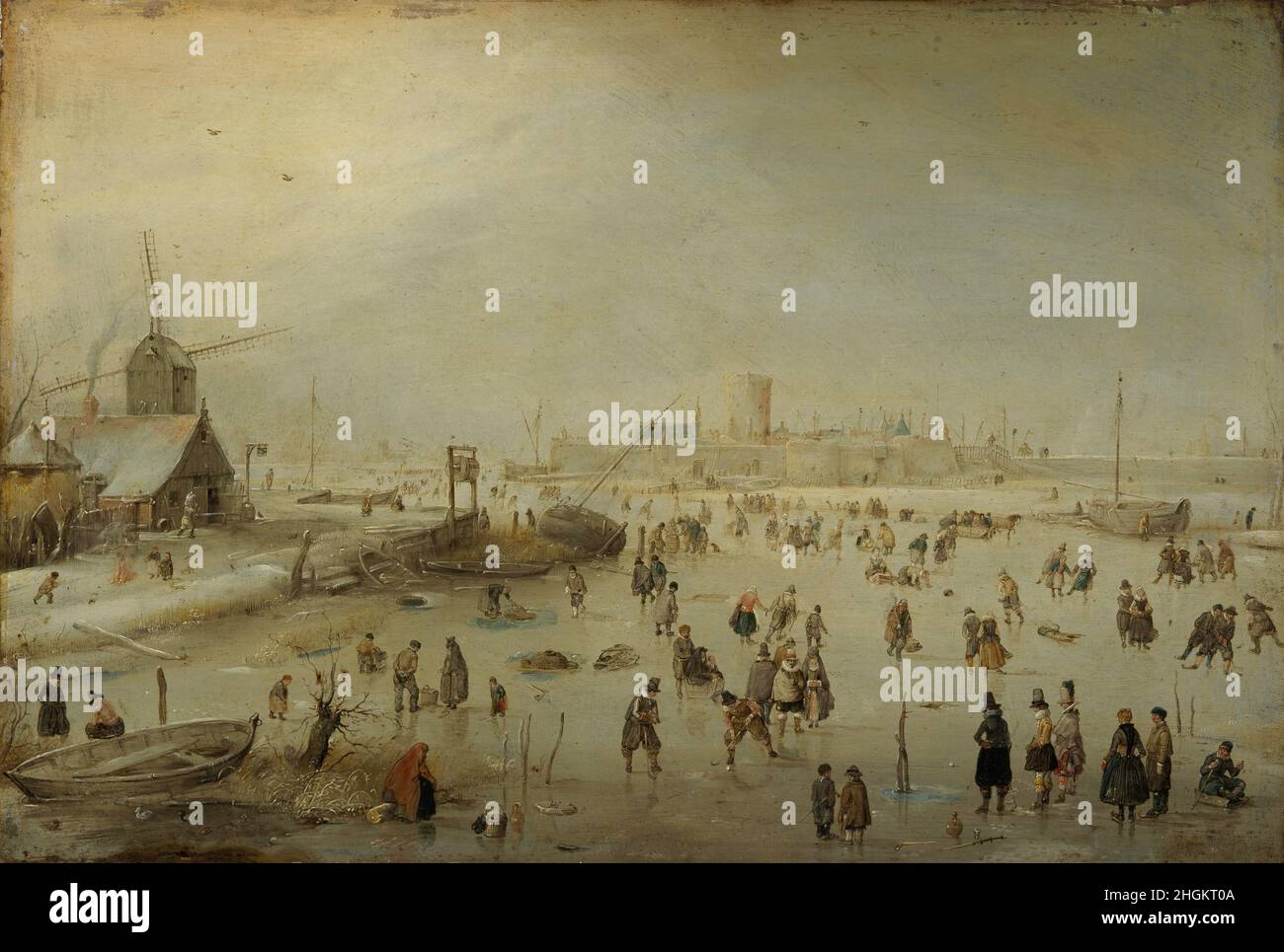 Paysage d'hiver - 1630c.- huile sur lame 28,6 x 42,2 cm - Avercamp Hendrick Banque D'Images