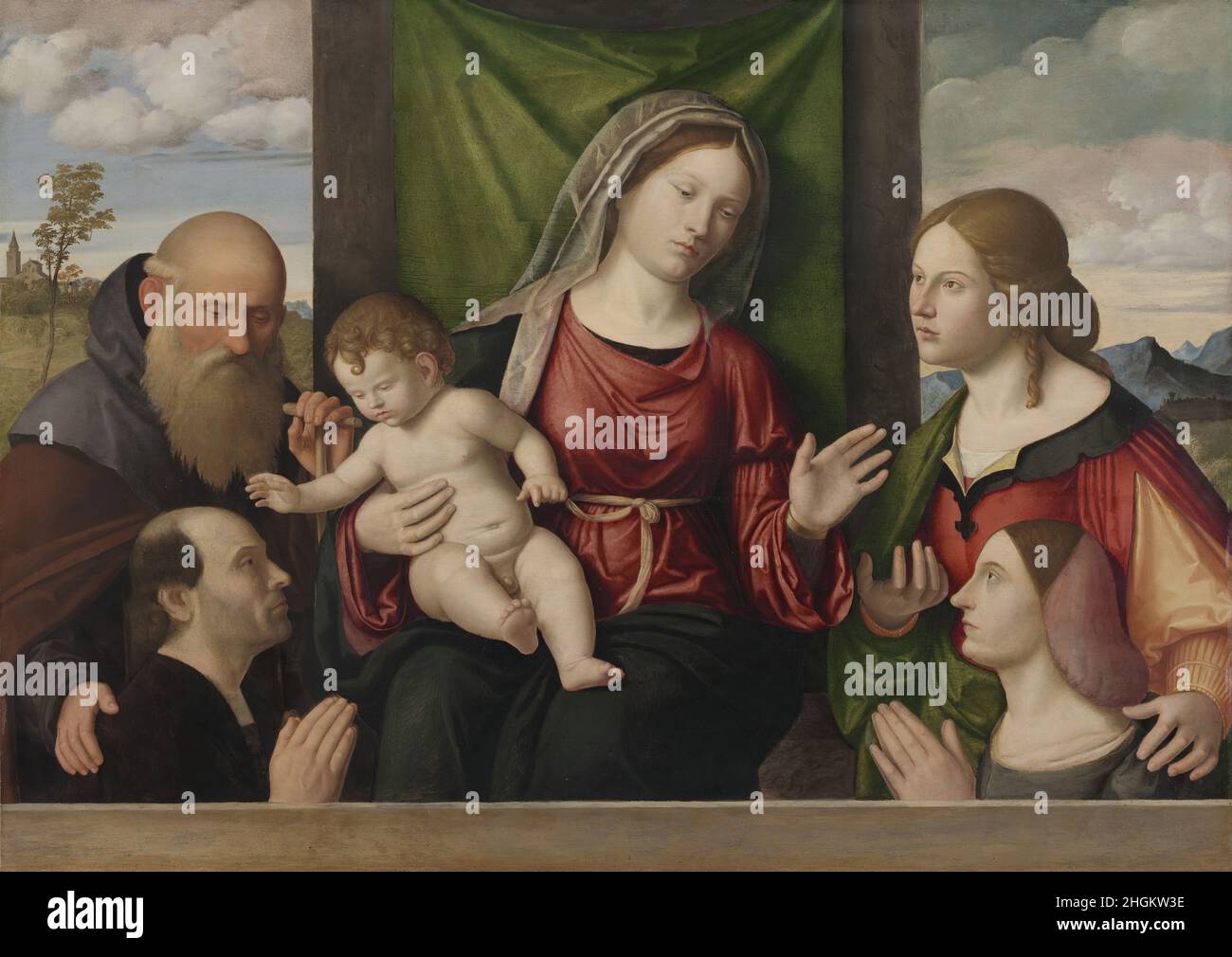 Madonna col Bambino e santi - huile sur bois 56 × 78,8 cm - mwxDa Conegliano Cima Banque D'Images
