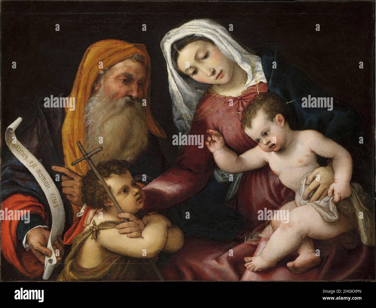Madonna col Bambino e i Santi Zaccaria e Giovanni Battista - 1546 - huile sur toile 63,6 x 48,7 cm - Lorenzo Lotto Banque D'Images