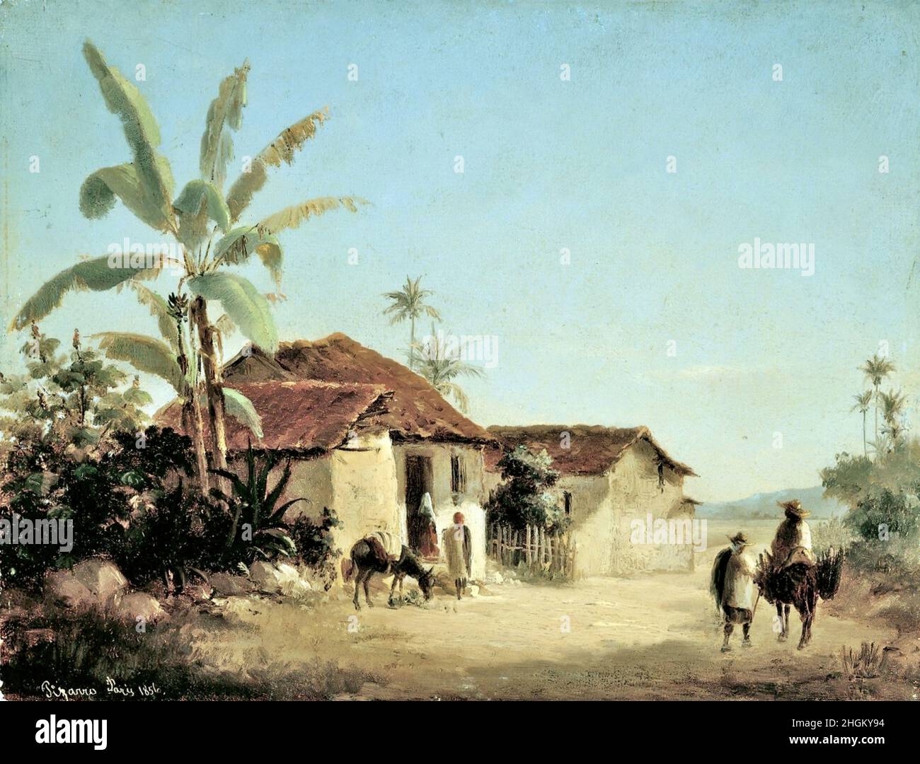 Paiement avec mabres et palmiers - 1856 - huile sur cartone 24,8 x 32,7 cm - Pissarro Camille Banque D'Images