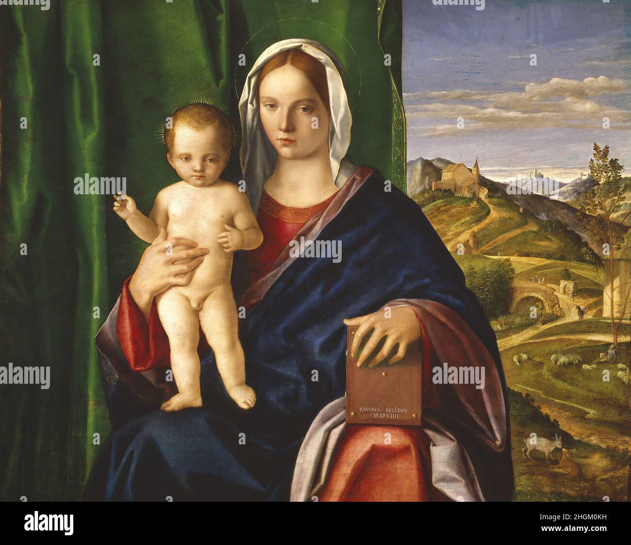 Madonna col bambino - huile sur bois di legno 113 × 133,4 cm - mwxBellini Giovanni Banque D'Images