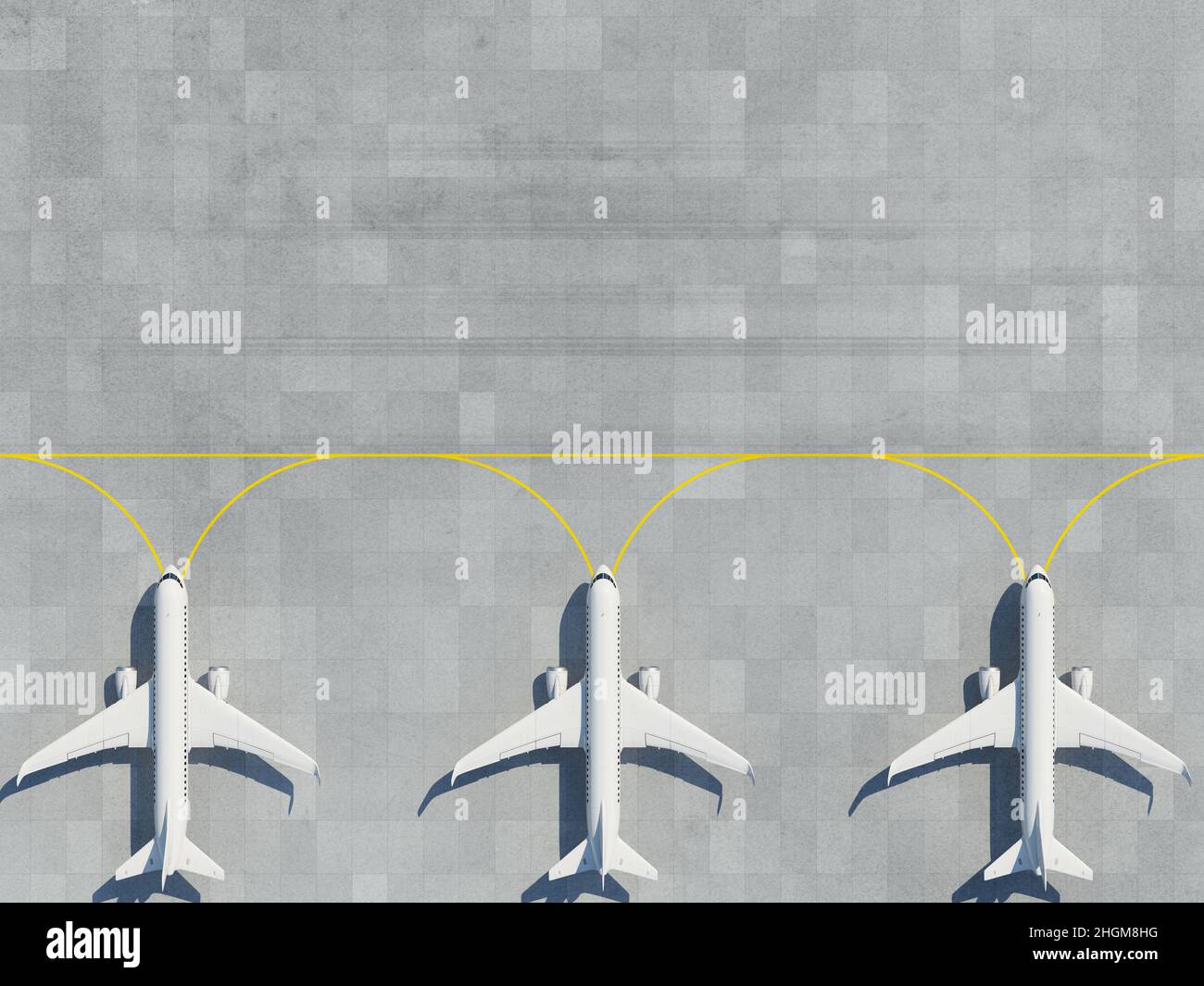 Avions stationnés sur une piste de béton, illustration Banque D'Images