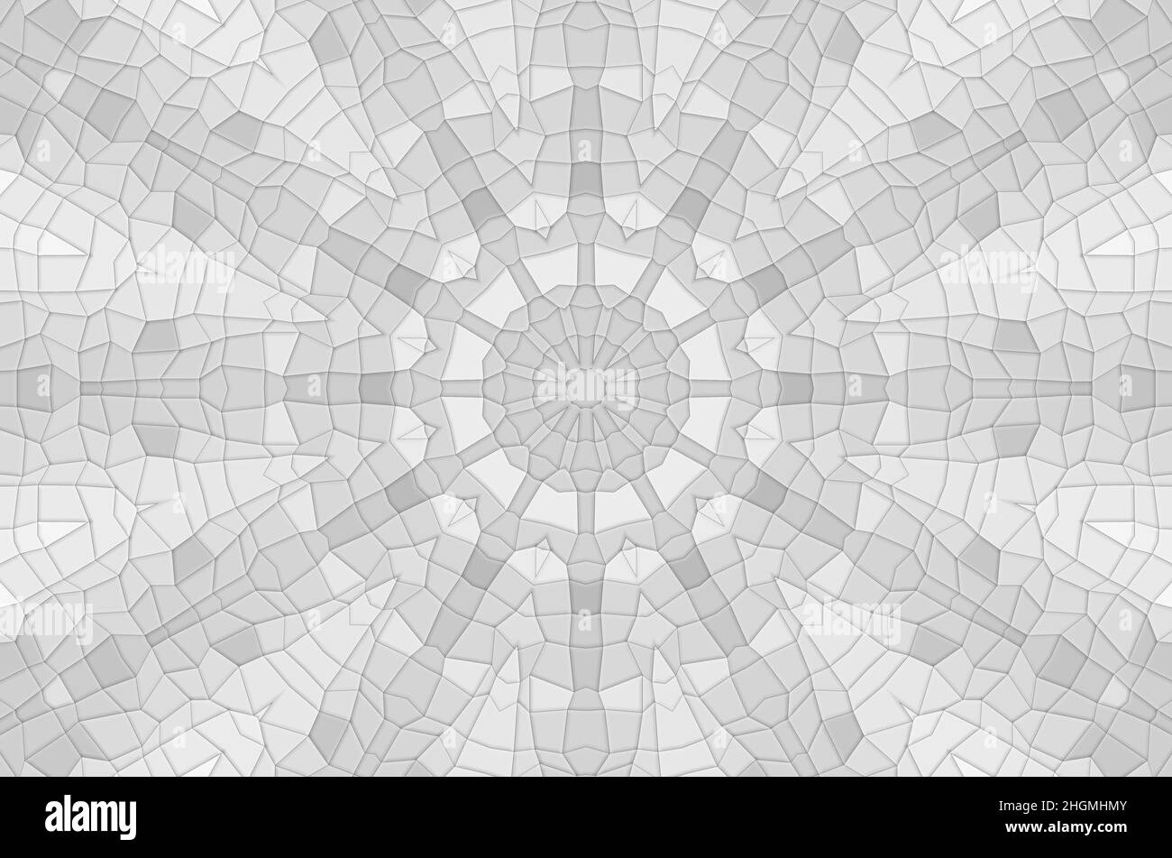 Un arrière-plan abstrait clair avec un motif kaléidoscopique en mosaïque irrégulière en nuances de gris Banque D'Images