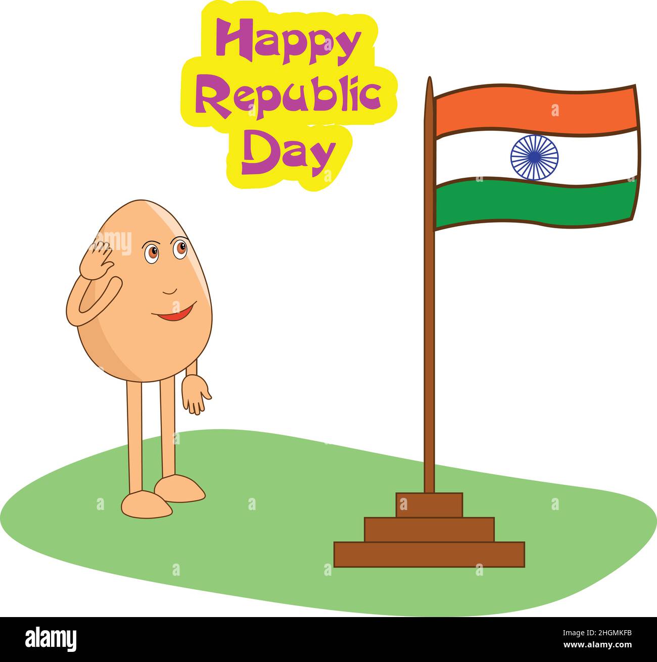 dessin animé de l'oeuf de patriot saluant le drapeau national indien Illustration de Vecteur