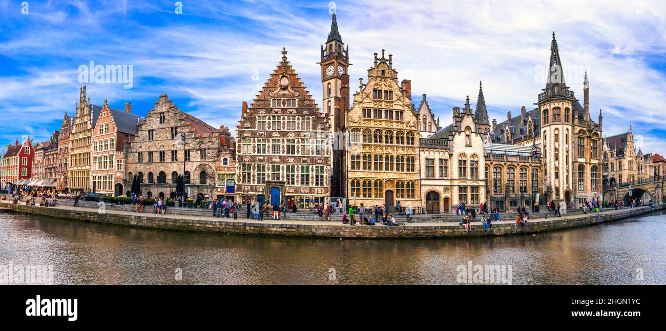 Belgique Voyage et monuments - belle ville gothique Gent (Gand). Splendide arhchitecture flamande Banque D'Images
