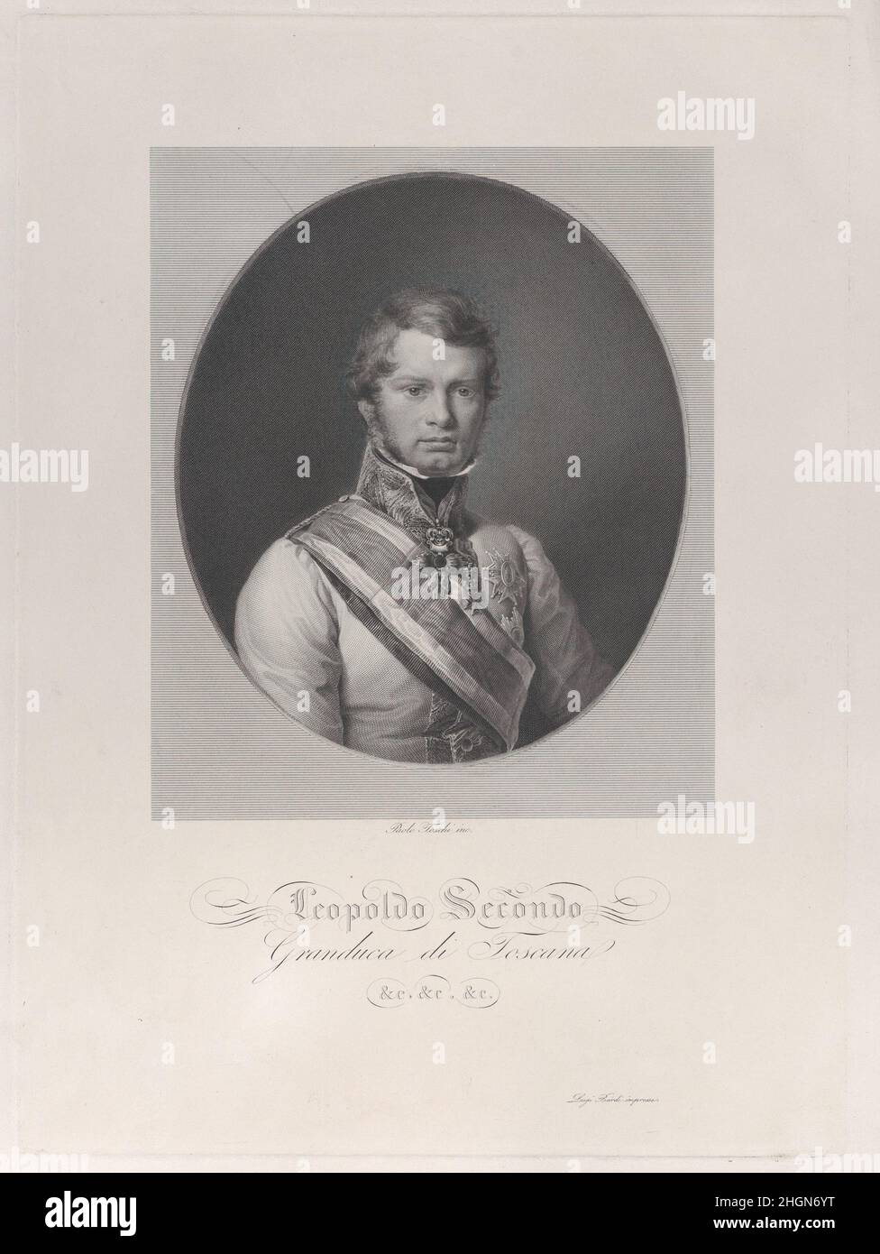 Portrait ovale de Leopold II, Grand Duc de Toscane ca.1833 Paolo Toschi.Portrait ovale de Leopold II, Grand-Duc de Toscane.Paolo Toschi (italien, Parme 1788–1854 Parme). Env.1833. Gravure.Luigi Bardi (italien, actif à Florence, 1814–43).Imprime Banque D'Images