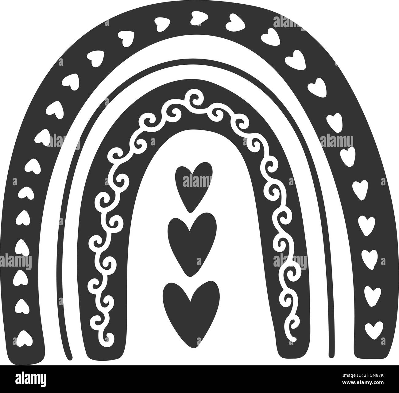 Valentine Vector coeur arc-en-ciel dans le style scandinave de dessin animé isolé sur blanc pour les enfants.Jolie illustration dessinée à la main pour des affiches, des imprimés Illustration de Vecteur
