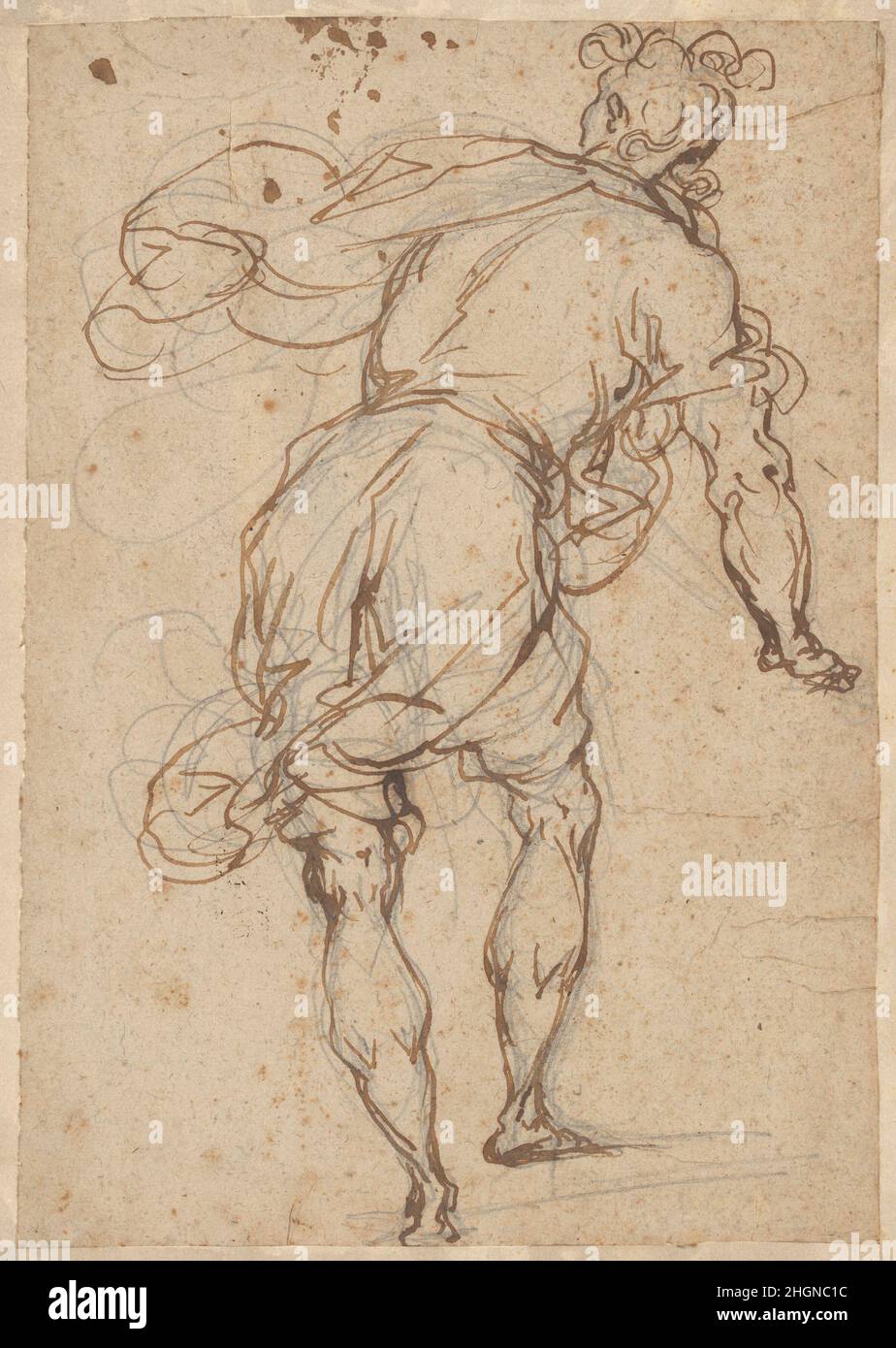 Figure mâle vue de derrière ca.1603–10 Alessandro Maganza Italien.Figure mâle vue de derrière.Alessandro Maganza (Italien, Vicenza 1556–après Vicenza 1630 (?)). CA.1603–10.Stylo et encre brune, sur un croquis de crayon.Mises en plan Banque D'Images