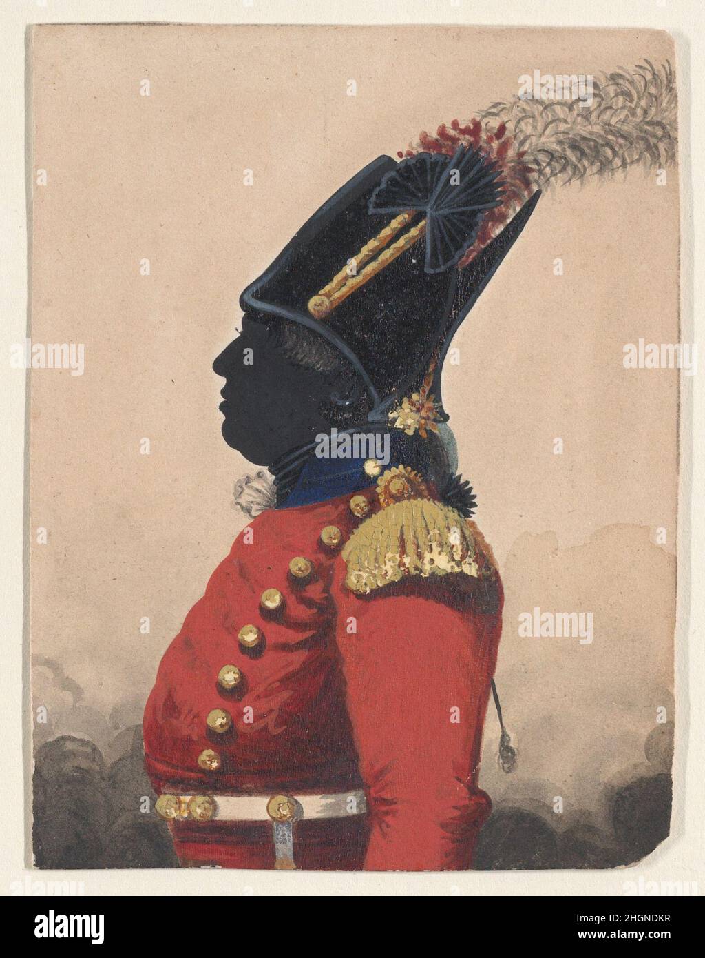 Demi-longueur d'un officier avec un chapeau à plumes 1825–1900 John Buncombe.Silhouette mi-longueur d'un officier avec un chapeau à plumes.John Buncombe (britannique, né à Newport, île de Wight, env.1809).1825–1900.Aquarelle, gouache (bodycolor), stylo et encre Banque D'Images
