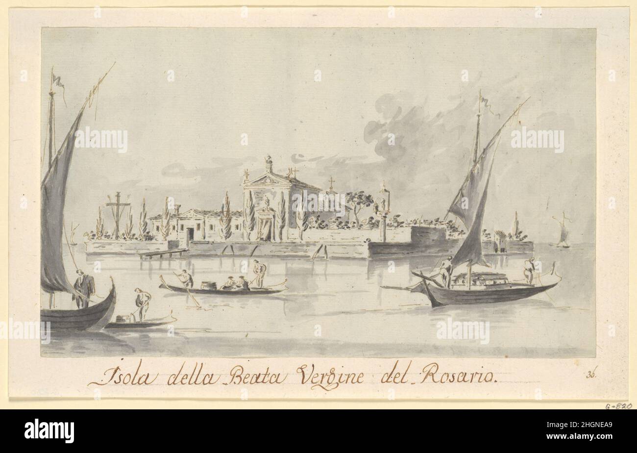 L'île de la Beata Vergine del Rosario ca.1804–28 Giacomo Guardi Italien.L'île de la Beata Vergine del Rosario.Giacomo Guardi (italien, Venise (?)1764–1835 Venise (?)). Env.1804–28.Stylo et encre marron, lavage gris.Mises en plan Banque D'Images