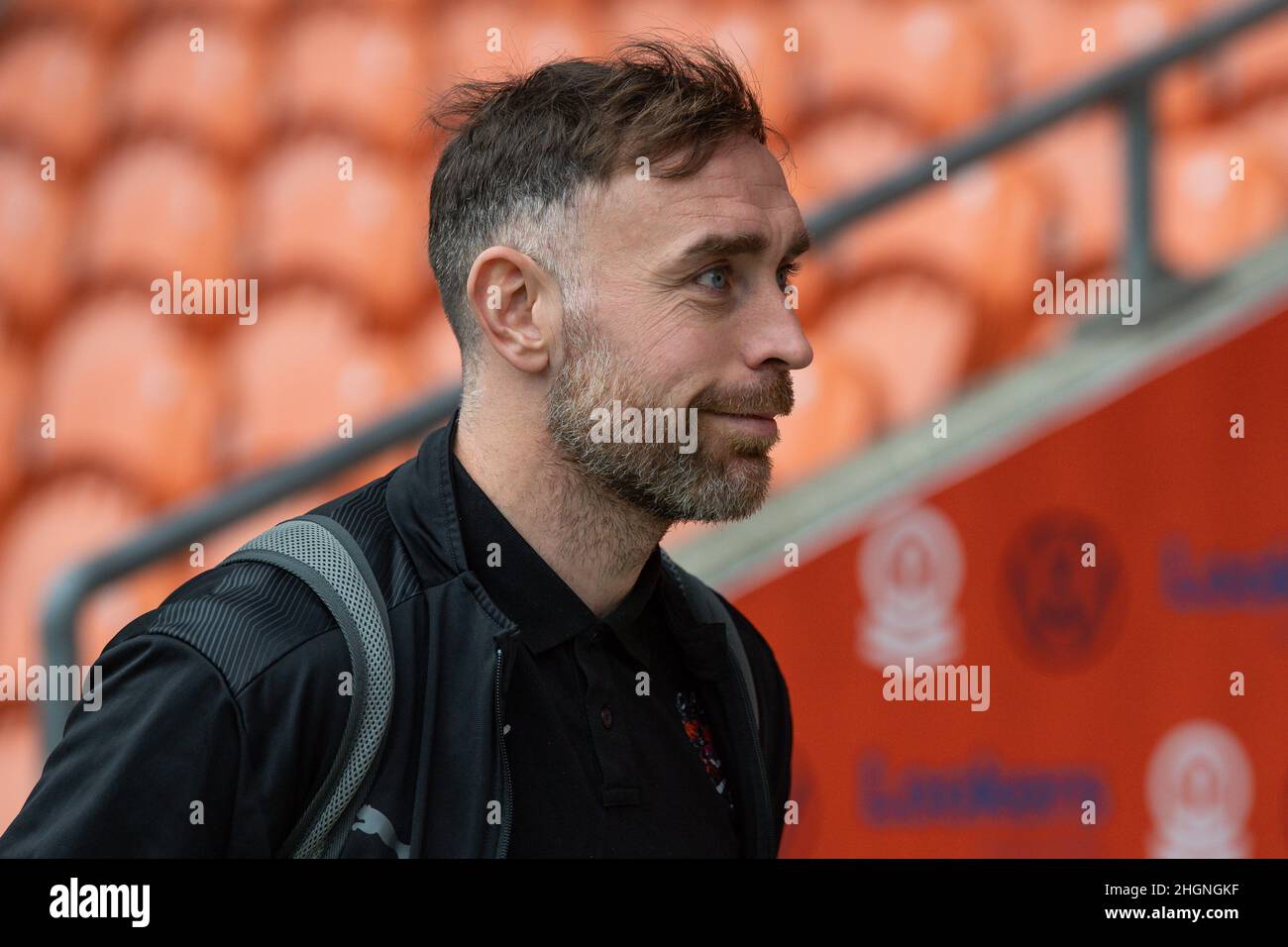 Blackpool, Royaume-Uni.22nd janvier 2022.Richard Keogh #26 de Blackpool arrive à Bloomfield Road avant le match d'aujourd'hui dans , le 1/22/2022.(Photo de Craig Thomas/News Images/Sipa USA) crédit: SIPA USA/Alay Live News Banque D'Images