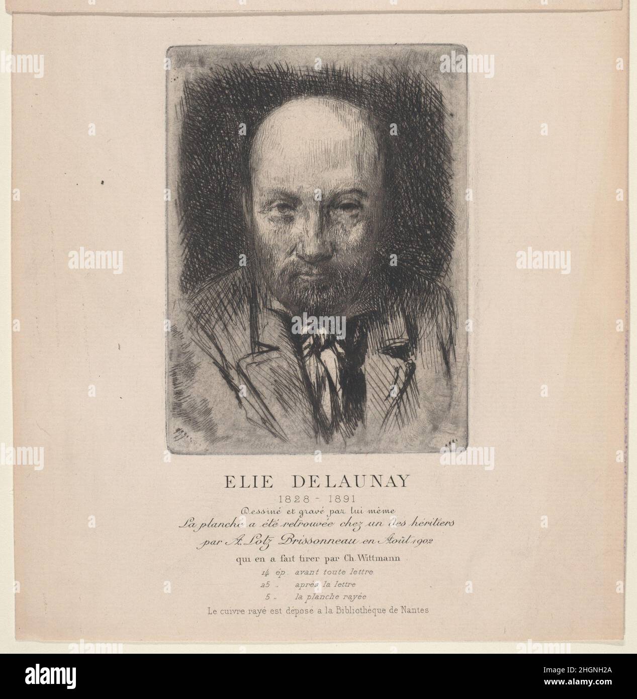 Autoportrait 1850 Jules-Elie Delaunay.Autoportrait.Jules-Elie Delaunay (français, Nantes, 1828-1891).1850. Décapage ; deuxième état.Imprime Banque D'Images