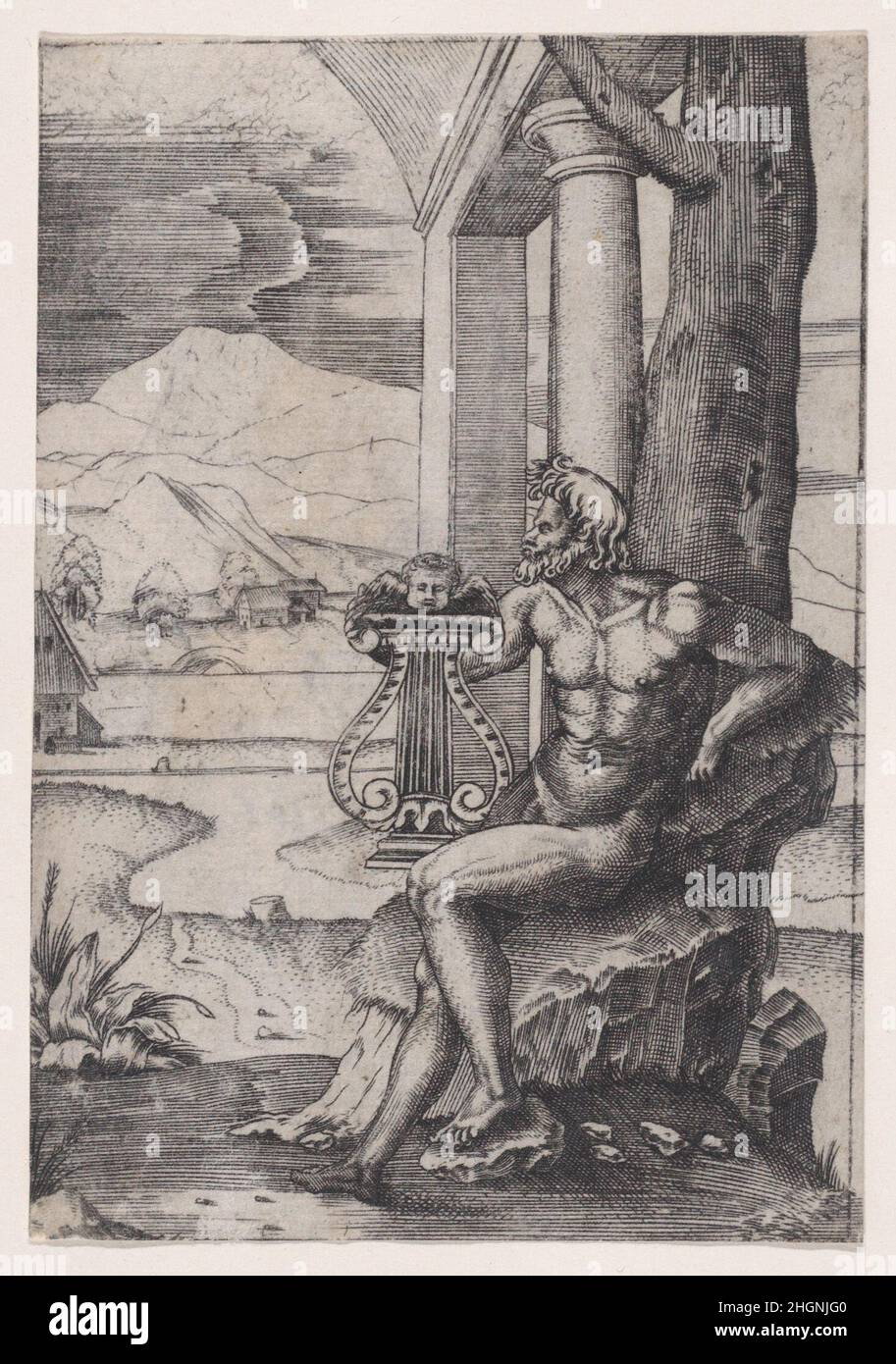 Homme avec un Lyre ca.1514–36 Agostino Veneziano (Agostino dei Musi) Italien.Homme avec un Lyre.Agostino Veneziano (Agostino dei Musi) (italien, Venise ca.1490–après 1536 Rome). Env.1514–36.Gravure.Imprime Banque D'Images