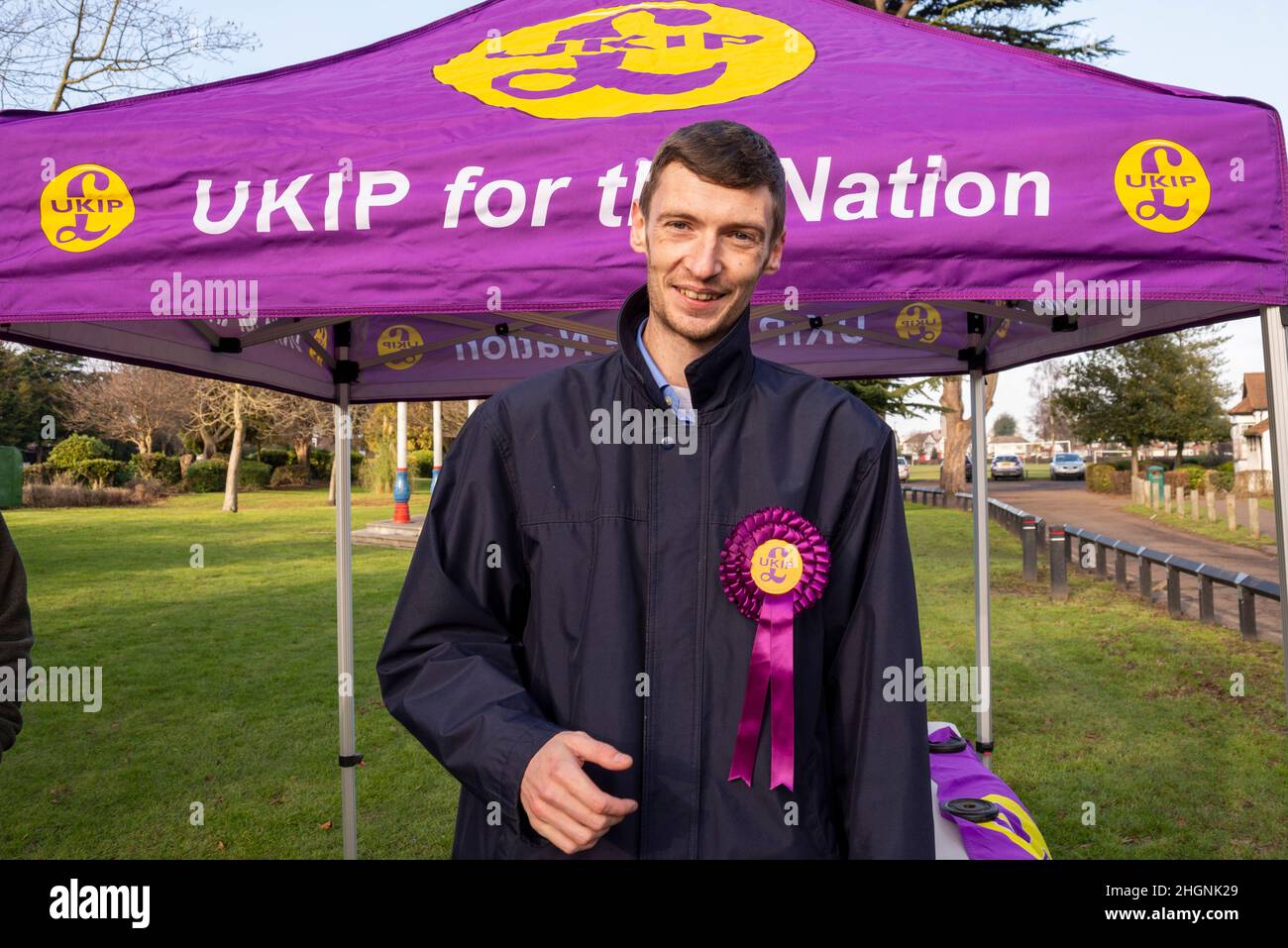 Priory Park, Southend on Sea, Essex, Royaume-Uni.22nd janvier 2022.Steve Laws est candidat au Parti pour l'indépendance du Royaume-Uni (UKIP) lors de la prochaine élection partielle dans la circonscription du Sud-Ouest à la suite du meurtre de son député Sir David Amess.Le candidat avait initialement réservé à Westcliff Free Church Hall pour une réunion de campagne, mais le lieu avait été annulé suite à des plaintes alléguées.Les lois ont donc réorganisé la réunion au Priory Park dans la ville Banque D'Images