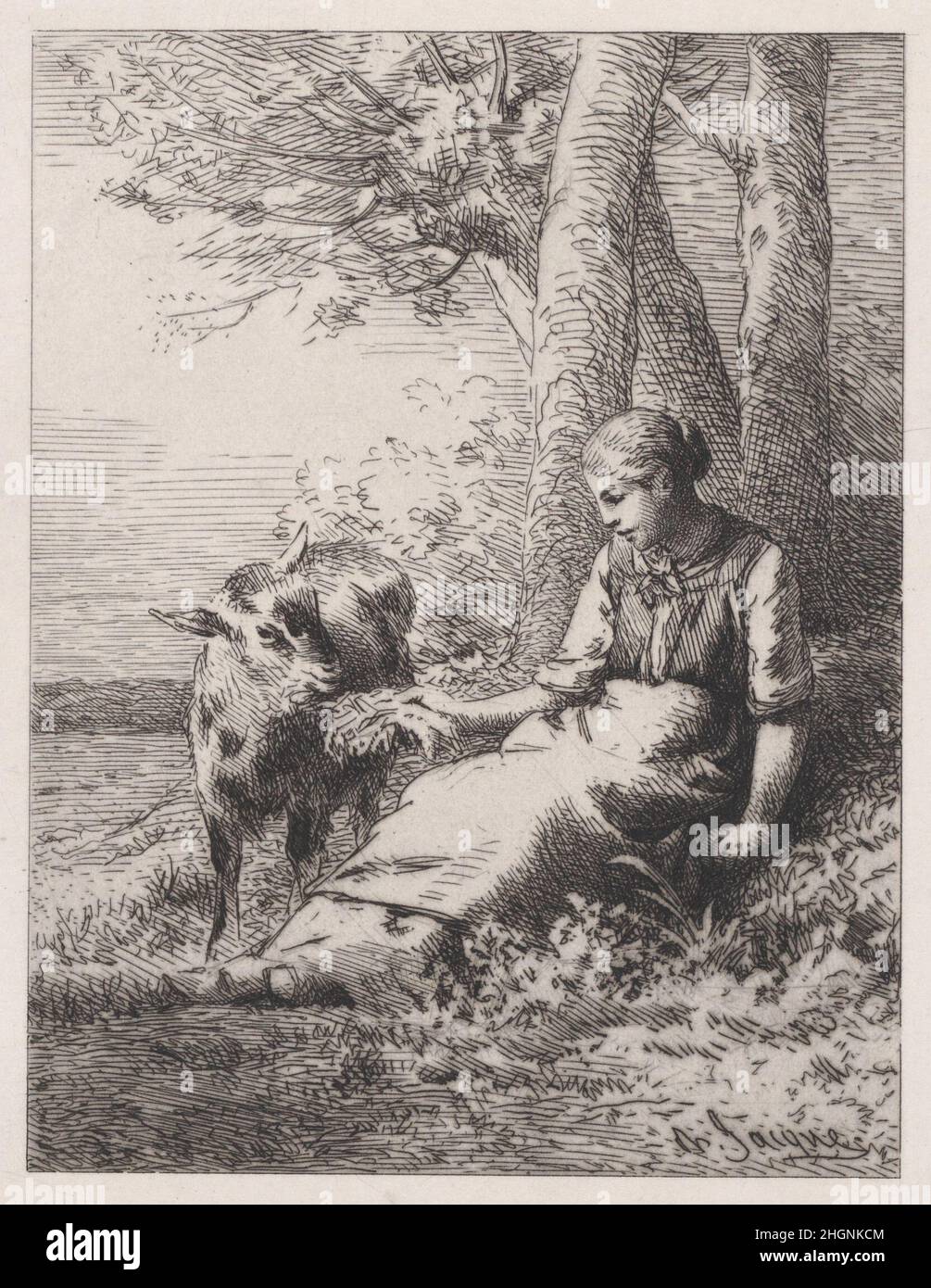 Une amitié 1867 Charles Jacque.Une amitié.Charles Jacque (français, Paris 1813–1894 Paris).1867. Décapage et point sec.Imprime Banque D'Images