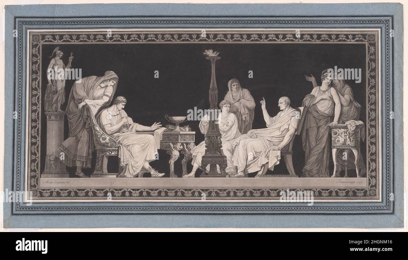 La découverte de la conspiration catilinarienne 1792 Jean François Janinet Français.La découverte de la conspiration catilinarienne.Jean François Janinet (français, Paris 1752–1814 Paris).1792. Aquatint.Imprime Banque D'Images