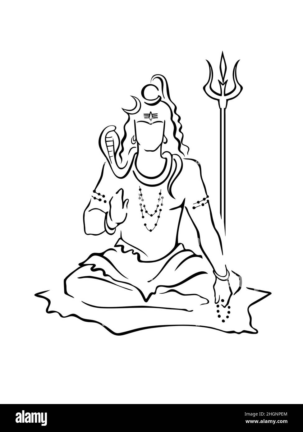 Shiva, dieu hindou, donnant la bénédiction, assis avec des perles, trident.Mahadeva, Dieu suprême de la destruction, du temps, de la danse, du yoga.Symbole moderne, ske dessiné à la main Illustration de Vecteur