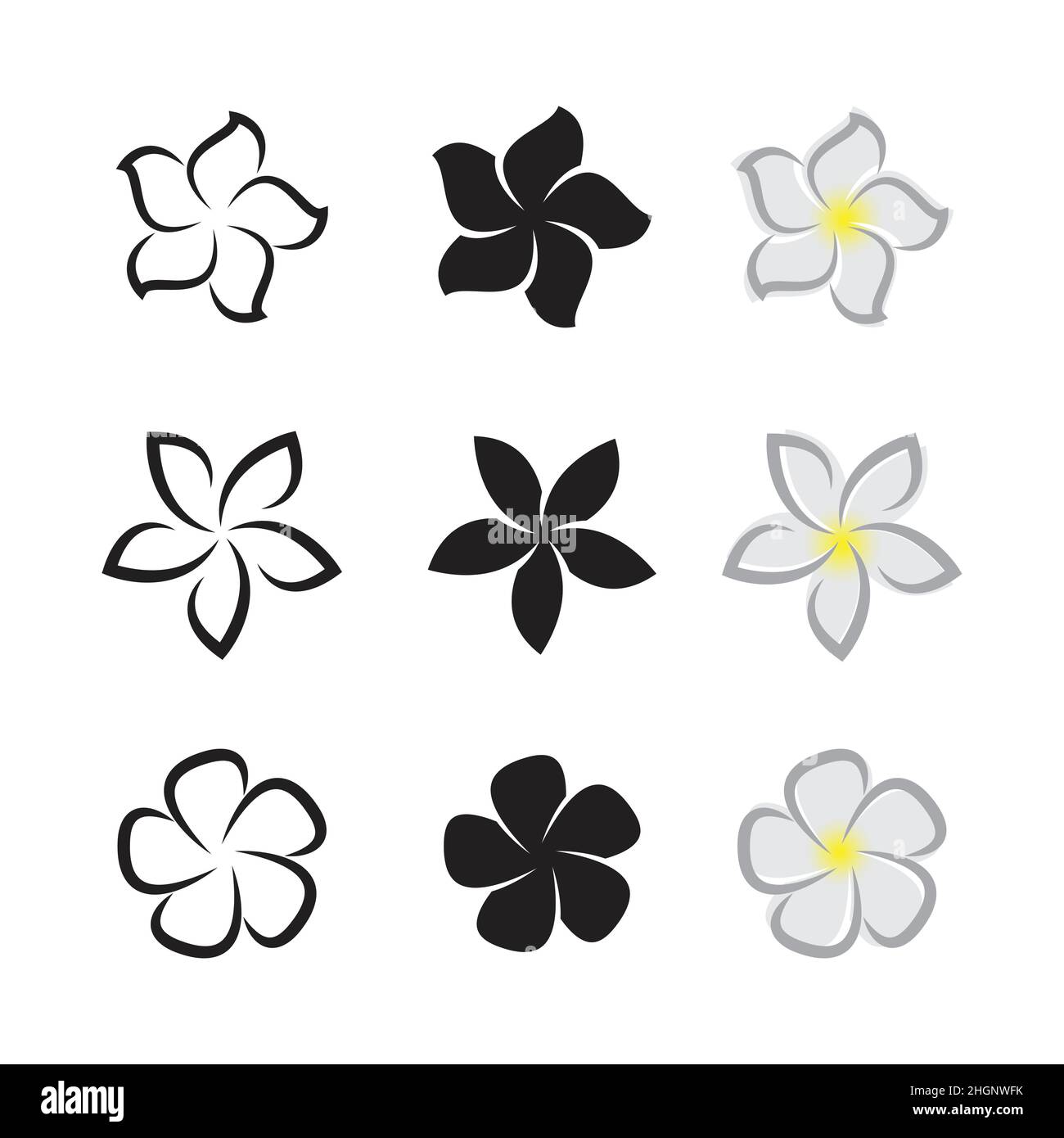Vecteur de fleurs tropicales frangipani (plumeria) sur fond blanc.Illustration vectorielle superposée facile à modifier. Illustration de Vecteur Vecteur de fleurs tropicales frangipani (plumeria) sur fond blanc.Illustration vectorielle superposée facile à modifier. Illustration de Vecteur