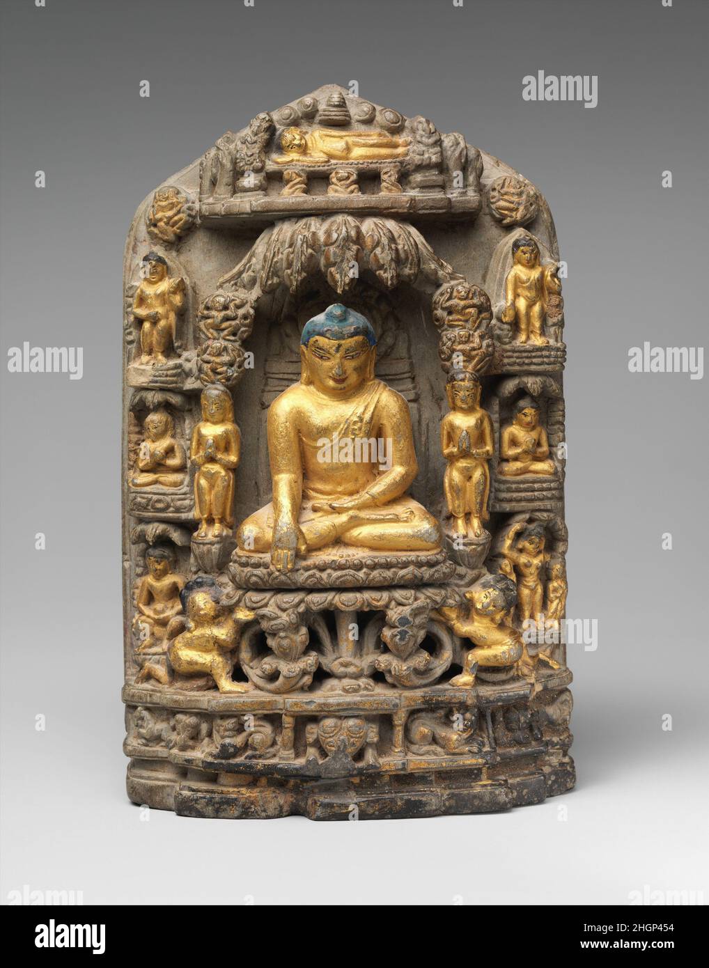 Stèle avec des scènes de la vie du Bouddha 11th–12th siècle Birmanie.Stèle avec des scènes de la vie du Bouddha 38316 Banque D'Images