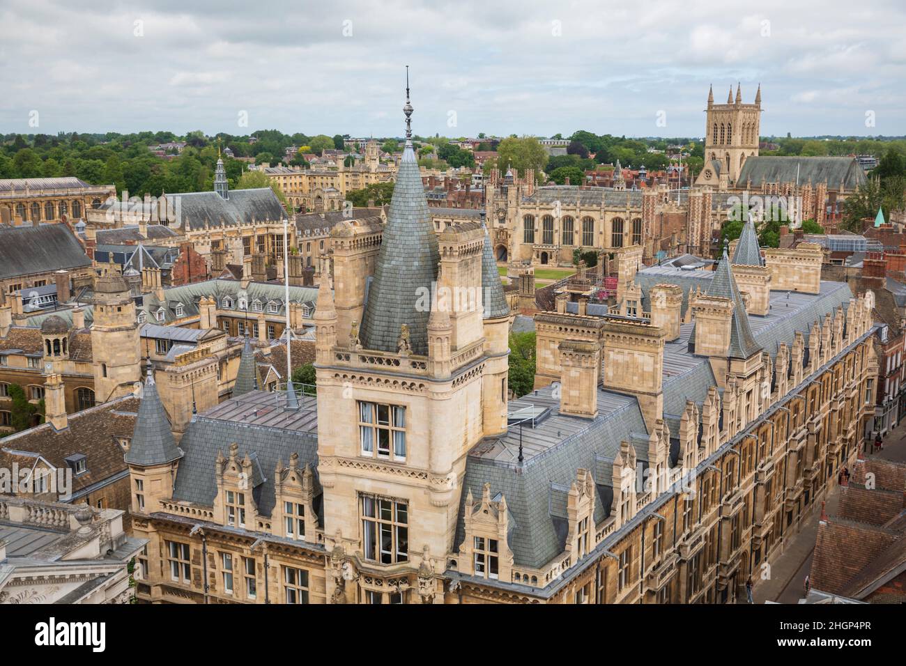 Gonville & Caius College, Université de Cambridge, vue depuis la tour de la Grande église St Mary. Banque D'Images