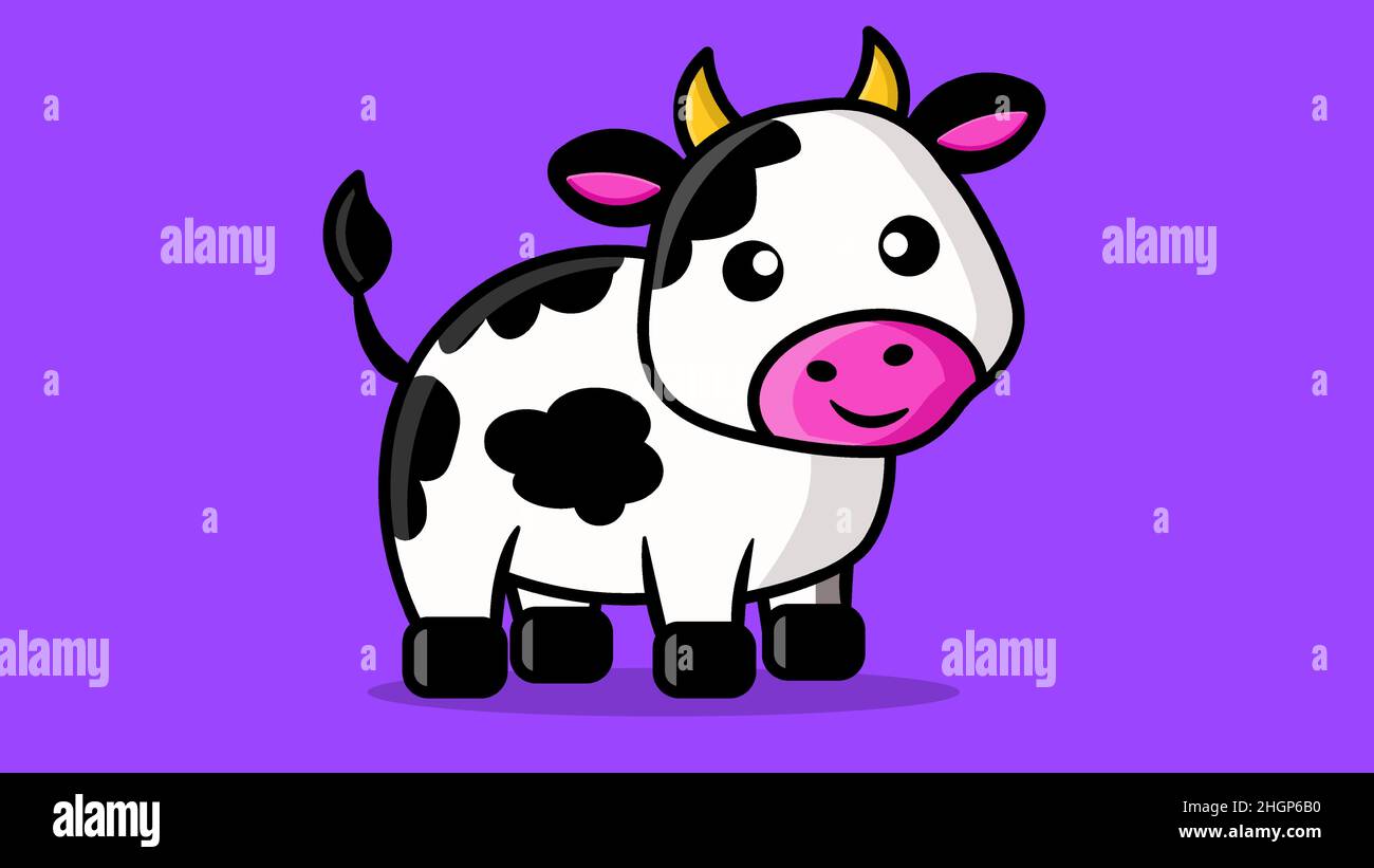 Petite vache mignonne isolée sur fond violet.Illustration vectorielle de la vache à dessin animé dans le style simple des enfants Illustration de Vecteur