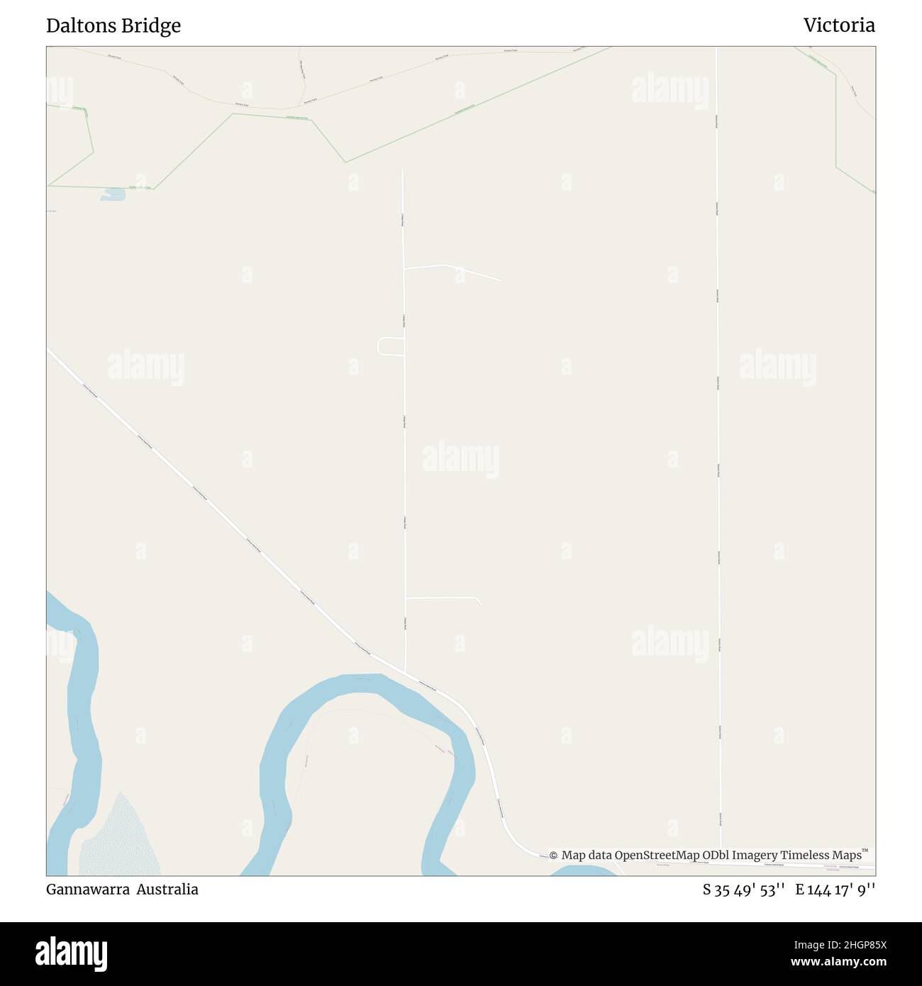 Daltons Bridge, Gannawarra, Australie, Victoria, S 35 49' 53'', E 144 17' 9'', carte, Timeless Map publié en 2021.Les voyageurs, les explorateurs et les aventuriers comme Florence Nightingale, David Livingstone, Ernest Shackleton, Lewis et Clark et Sherlock Holmes se sont appuyés sur des cartes pour planifier leurs voyages dans les coins les plus reculés du monde. Timeless Maps dresse la carte de la plupart des sites du monde, montrant ainsi la réalisation de grands rêves Banque D'Images