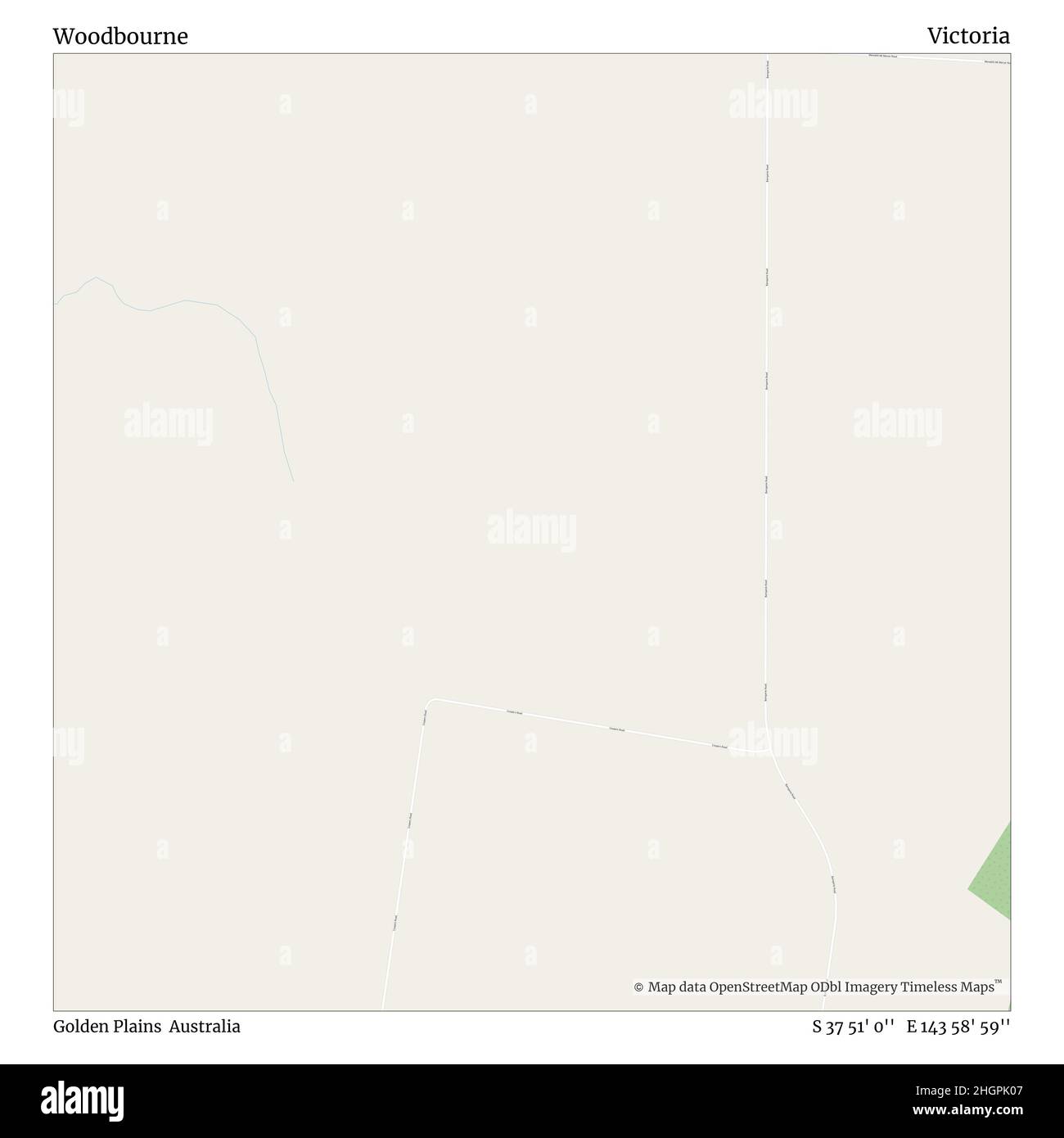 Woodbourne, Golden Plains, Australie, Victoria, S 37 51' 0'', E 143 58' 59'', carte, carte intemporelle publiée en 2021.Les voyageurs, les explorateurs et les aventuriers comme Florence Nightingale, David Livingstone, Ernest Shackleton, Lewis et Clark et Sherlock Holmes se sont appuyés sur des cartes pour planifier leurs voyages dans les coins les plus reculés du monde. Timeless Maps dresse la carte de la plupart des sites du monde, montrant ainsi la réalisation de grands rêves Banque D'Images