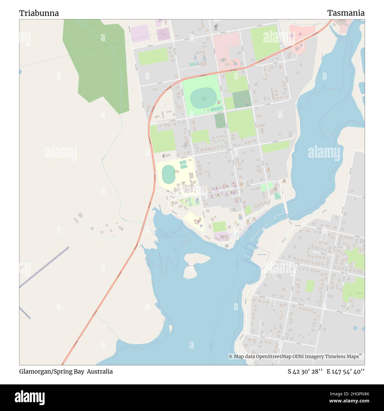 Triabunna, Glamourgan/Spring Bay, Australie, Tasmanie, S 42 30' 28'', E 147 54' 40'', carte, carte intemporelle publiée en 2021.Les voyageurs, les explorateurs et les aventuriers comme Florence Nightingale, David Livingstone, Ernest Shackleton, Lewis et Clark et Sherlock Holmes se sont appuyés sur des cartes pour planifier leurs voyages dans les coins les plus reculés du monde. Timeless Maps dresse la carte de la plupart des sites du monde, montrant ainsi la réalisation de grands rêves Banque D'Images