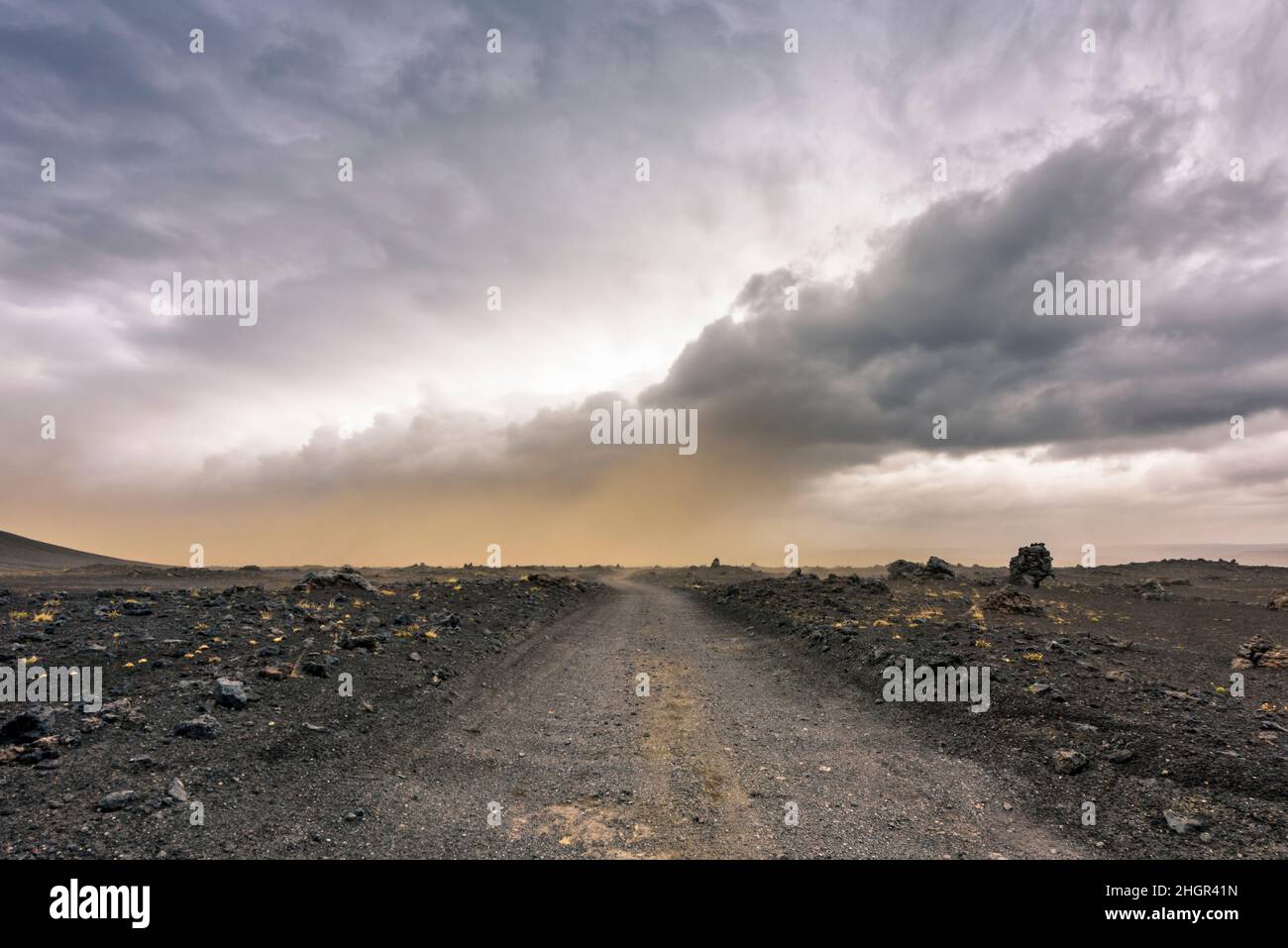 Tempête de sable dans les Highlands d'Islande près du volcan Hekla, Sudurland, Islande Banque D'Images