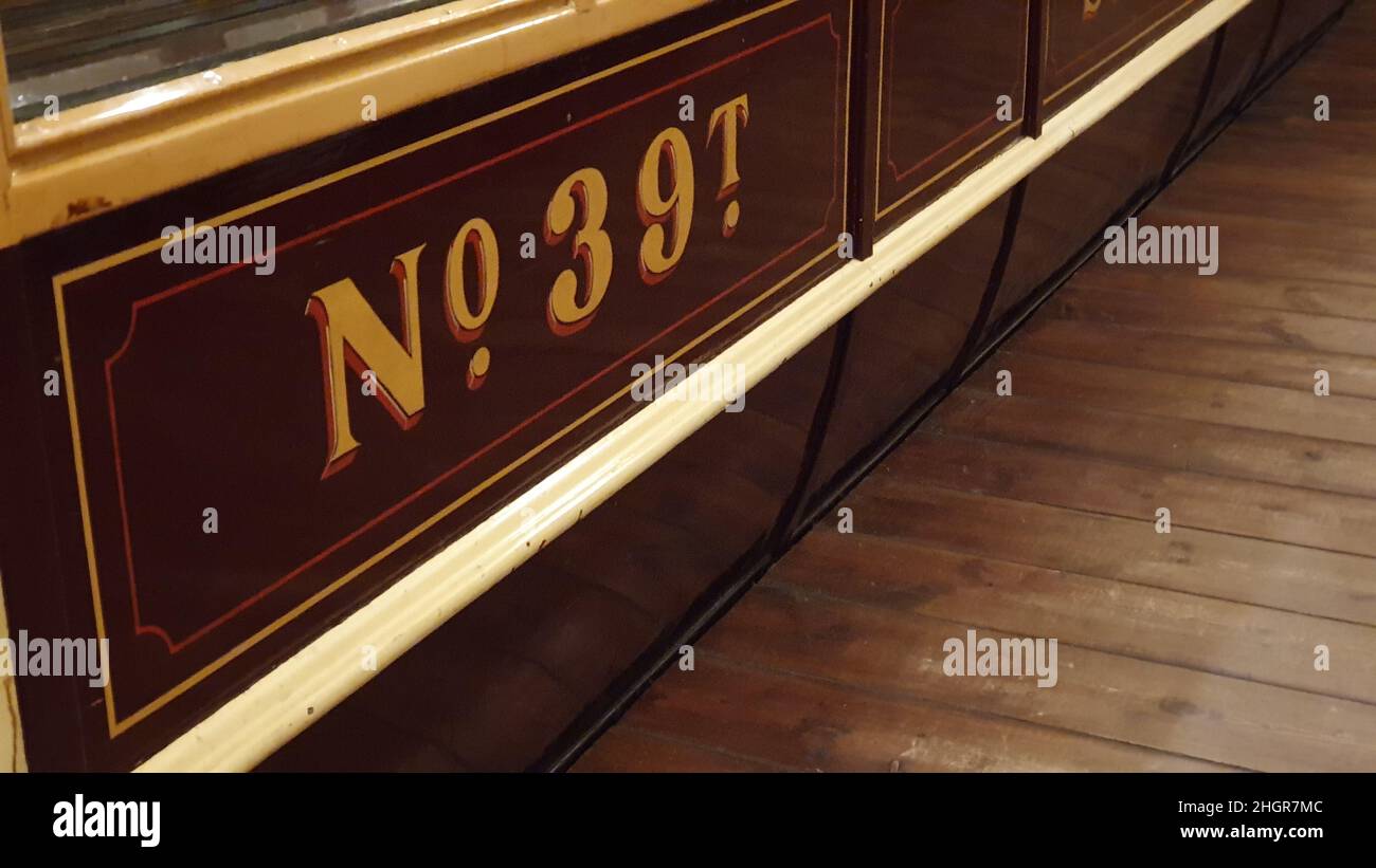 Ancien numéro de tramway, Musée des transports de Glasgow Banque D'Images