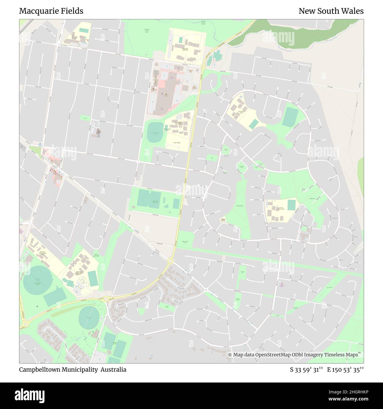 Macquarie Fields, municipalité de Campbelltown, Australie, Nouvelle-Galles du Sud, S 33 59' 31'', E 150 53' 35'', carte, Timeless carte publiée en 2021.Les voyageurs, les explorateurs et les aventuriers comme Florence Nightingale, David Livingstone, Ernest Shackleton, Lewis et Clark et Sherlock Holmes se sont appuyés sur des cartes pour planifier leurs voyages dans les coins les plus reculés du monde. Timeless Maps dresse la carte de la plupart des sites du monde, montrant ainsi la réalisation de grands rêves Banque D'Images