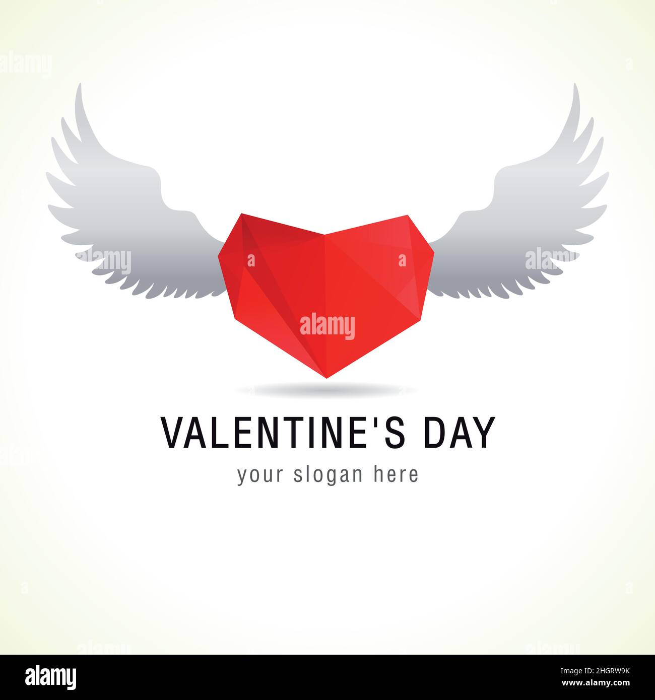 Cœur et ailes février 14 logo créatif.Arrière-plan blanc.Modèle de conception graphique isolé abstrait.Carte de vœux.Bonne Saint Valentin Illustration de Vecteur