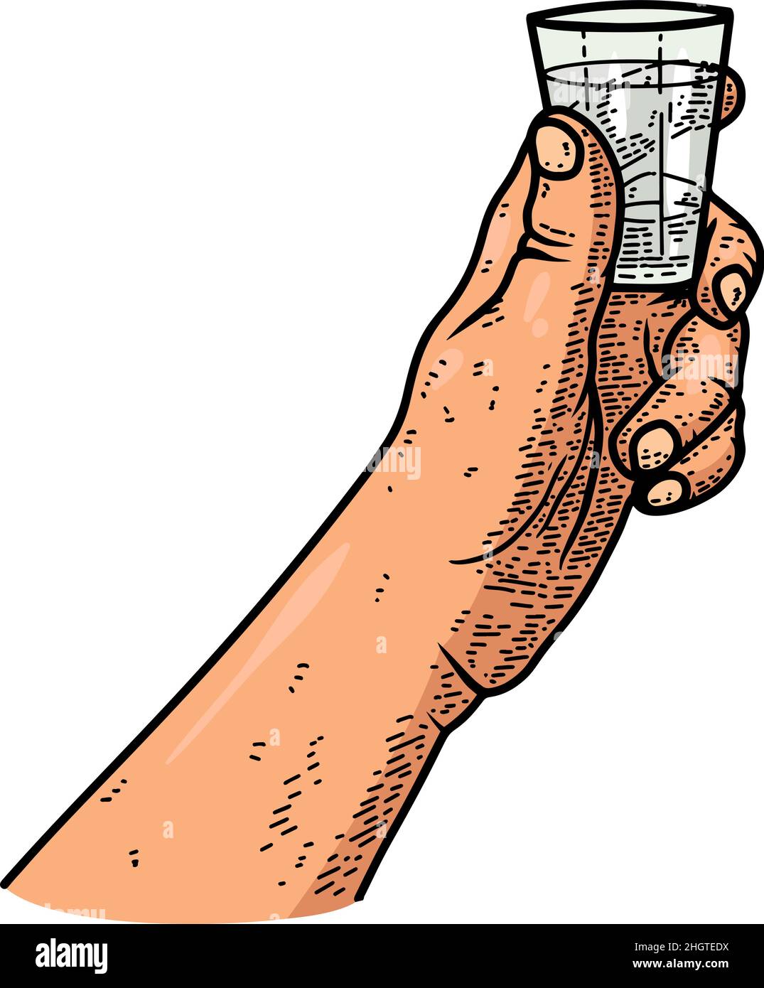 Illustration d'une main avec un verre de tequila.Élément de conception pour affiche, carte, bannière, menu.Illustration vectorielle Illustration de Vecteur