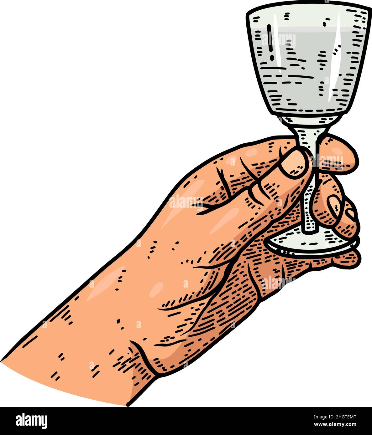 Illustration d'une main avec un verre de vodka.Élément de conception pour affiche, carte, bannière, menu.Illustration vectorielle Illustration de Vecteur
