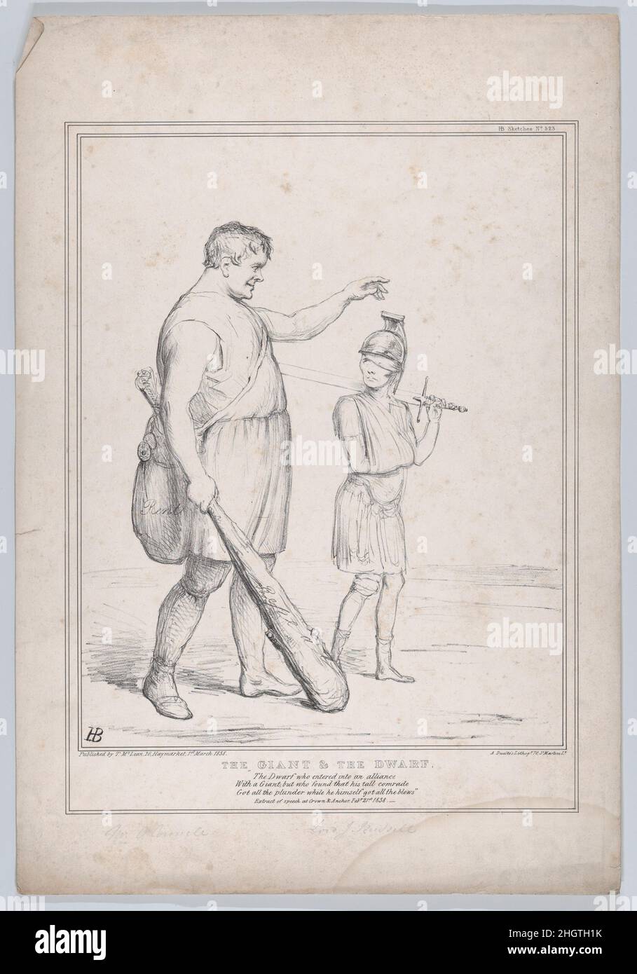 Le géant et le nain 1 mars 1838 John Doyle.Le géant et le Dwarf.Esquisses HB, N° 523.John Doyle (irlandais, Dublin 1797–1868 Londres).1 mars 1838.Lithographie.Thomas McLean (Grande-Bretagne, 1788–1875).Imprime Banque D'Images