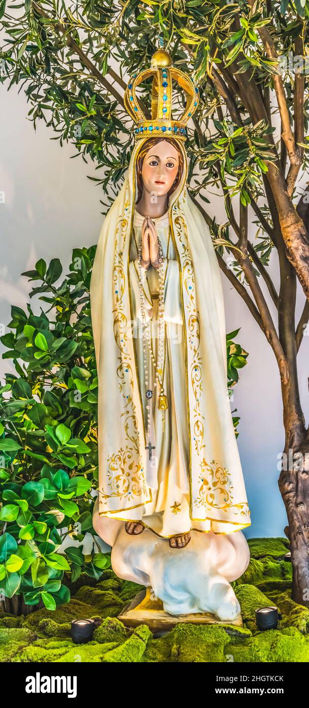 Fatima Mary Statue Mission Nom de Dios Nom de Dieu Saint Augustine Floride.Statue Mary est apparue aux enfants paysans de Fatima Portugal.Missioni f Banque D'Images