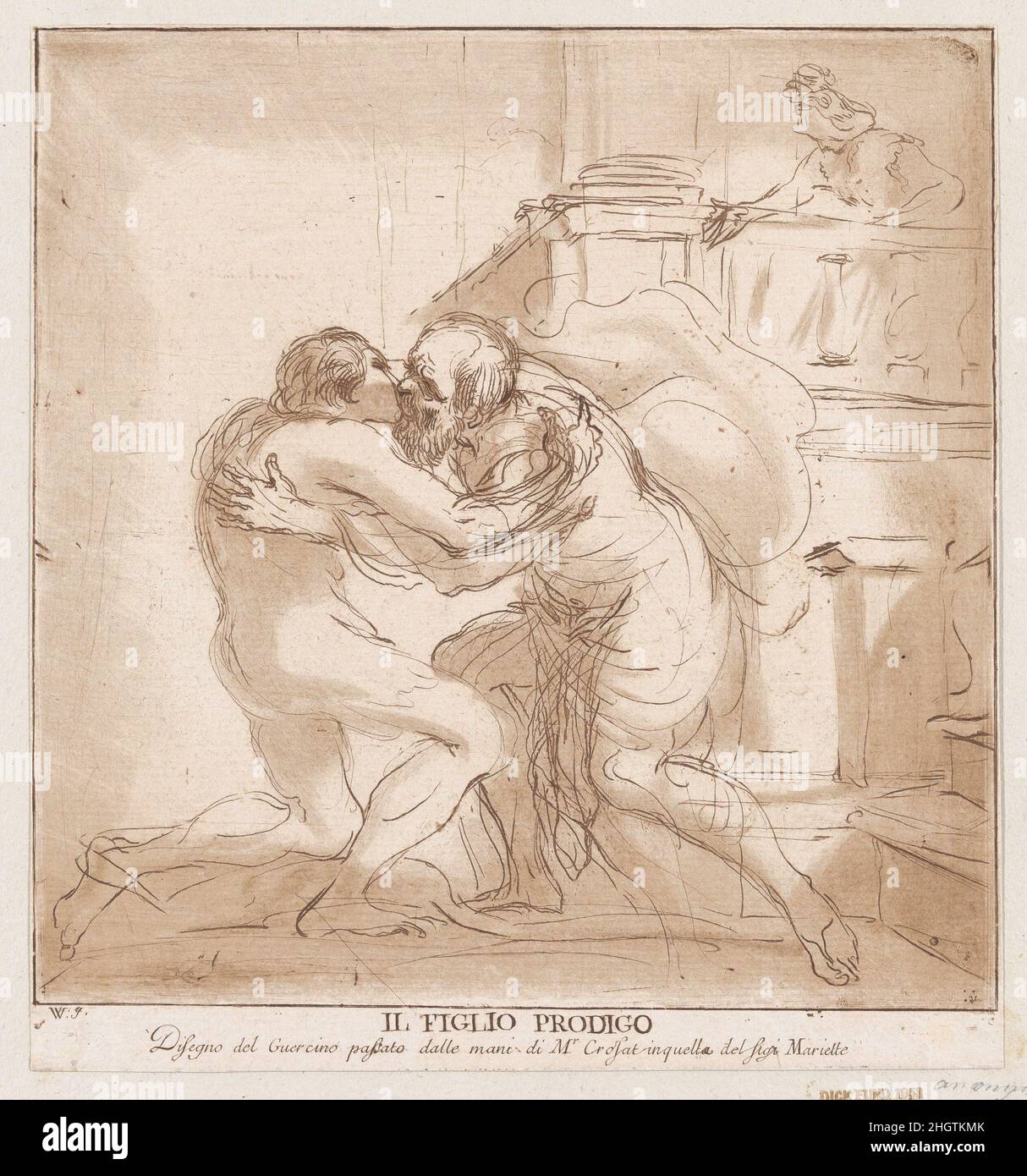 Le retour du fils prodigue 1764–98 Vincenzio Vangélisti Italien.Le retour du fils prodigue.Après Guercino (Giovanni Francesco Barbieri) (Italien, Cento 1591–1666 Bologne).1764–98.Méthode mixte de gravure et de gravure, imprimé à l'encre brune.(?)John et Josiah Boydell (britannique, 1786–1804).Imprime Banque D'Images