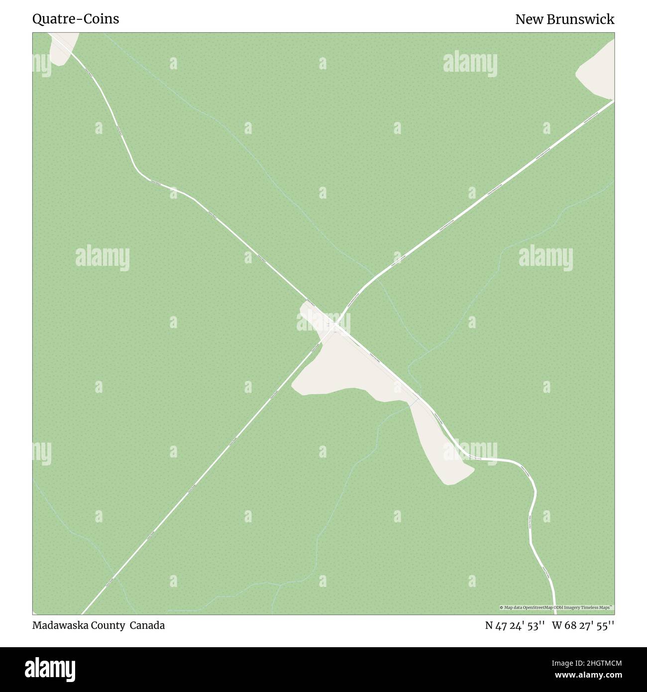 Quatre-coins, comté de Madawaska, Canada, Nouveau-Brunswick, N 47 24' 53'', W 68 27' 55'', carte, carte intemporelle publiée en 2021.Les voyageurs, les explorateurs et les aventuriers comme Florence Nightingale, David Livingstone, Ernest Shackleton, Lewis et Clark et Sherlock Holmes se sont appuyés sur des cartes pour planifier leurs voyages dans les coins les plus reculés du monde. Timeless Maps dresse la carte de la plupart des sites du monde, montrant ainsi la réalisation de grands rêves Banque D'Images