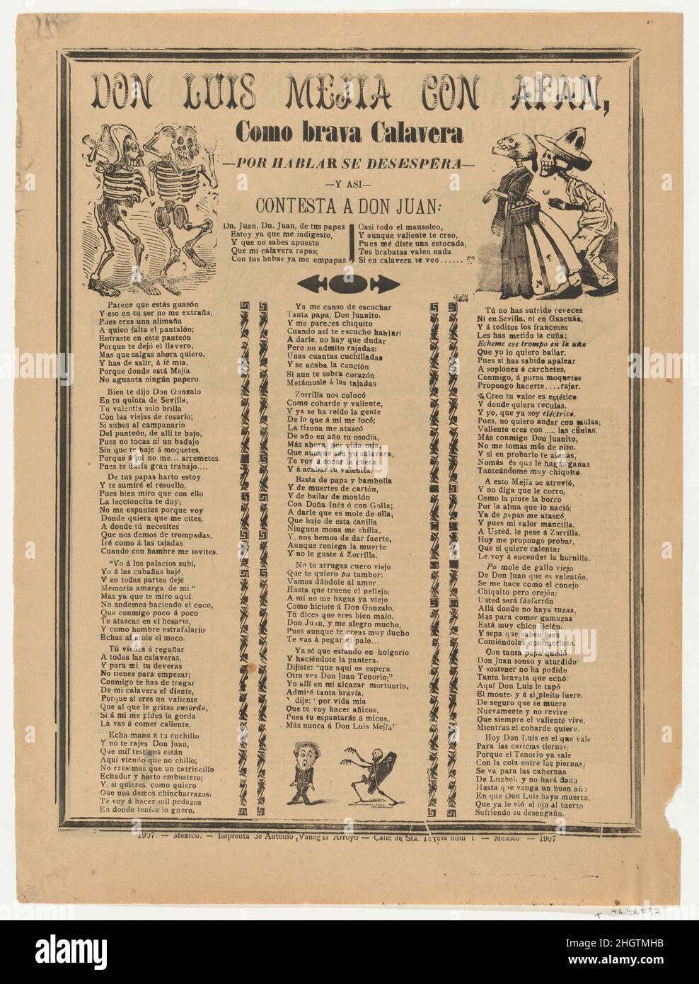 Grand-feuille relatif à Don Luis Mejia avec Afan, un corrida (ballade) dans la section inférieure 1907 ?José Guadalupe Posada.Grand-feuille relatif à Don Luis Mejia avec Afan, un corrida (ballade) dans la section inférieure.?José Guadalupe Posada (mexicain, 1851–1913).1907. Photoelief et typographie sur papier Havane.Antonio Vanegas Arroyo (1850–1917, cuisine mexicaine).Imprime Banque D'Images Grand-feuille relatif à Don Luis Mejia avec Afan, un corrida (ballade) dans la section inférieure 1907 ?José Guadalupe Posada.Grand-feuille relatif à Don Luis Mejia avec Afan, un corrida (ballade) dans la section inférieure.?José Guadalupe Posada (mexicain, 1851–1913).1907. Photoelief et typographie sur papier Havane.Antonio Vanegas Arroyo (1850–1917, cuisine mexicaine).Imprime Banque D'Images