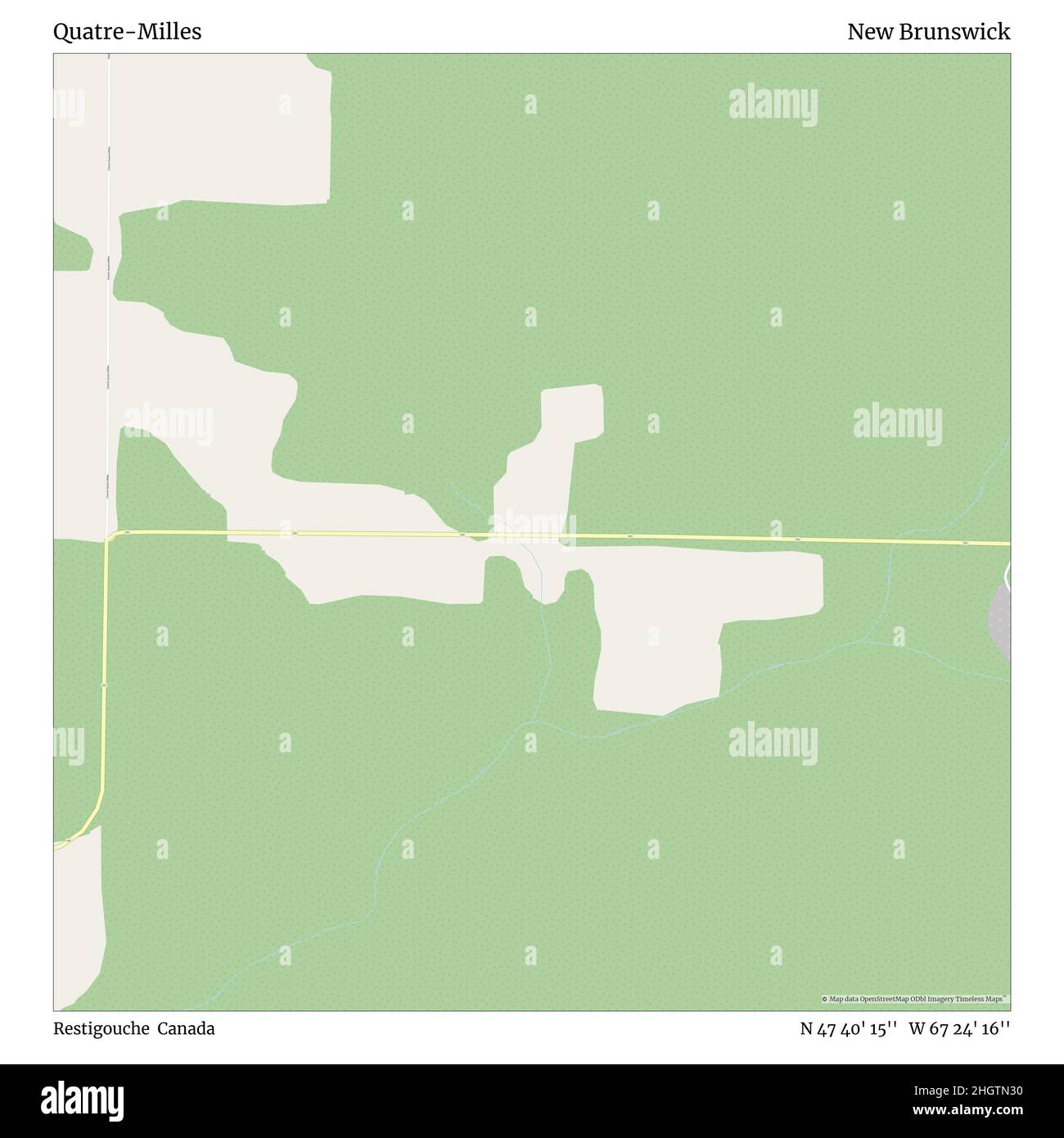 Quatre-milles, Restigouche, Canada, Nouveau-Brunswick, N 47 40' 15'', W 67 24' 16'', carte, carte intemporelle publiée en 2021.Les voyageurs, les explorateurs et les aventuriers comme Florence Nightingale, David Livingstone, Ernest Shackleton, Lewis et Clark et Sherlock Holmes se sont appuyés sur des cartes pour planifier leurs voyages dans les coins les plus reculés du monde. Timeless Maps dresse la carte de la plupart des sites du monde, montrant ainsi la réalisation de grands rêves Banque D'Images