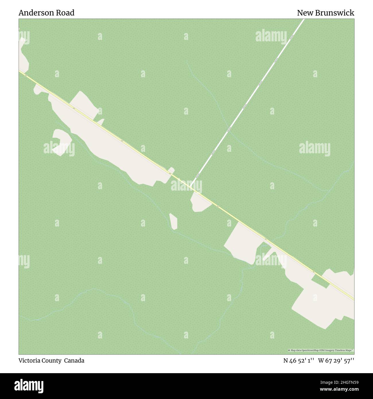 Anderson Road, Victoria County, Canada, Nouveau-Brunswick, N 46 52' 1'', W 67 29' 57'', carte, carte intemporelle publiée en 2021.Les voyageurs, les explorateurs et les aventuriers comme Florence Nightingale, David Livingstone, Ernest Shackleton, Lewis et Clark et Sherlock Holmes se sont appuyés sur des cartes pour planifier leurs voyages dans les coins les plus reculés du monde. Timeless Maps dresse la carte de la plupart des sites du monde, montrant ainsi la réalisation de grands rêves Banque D'Images