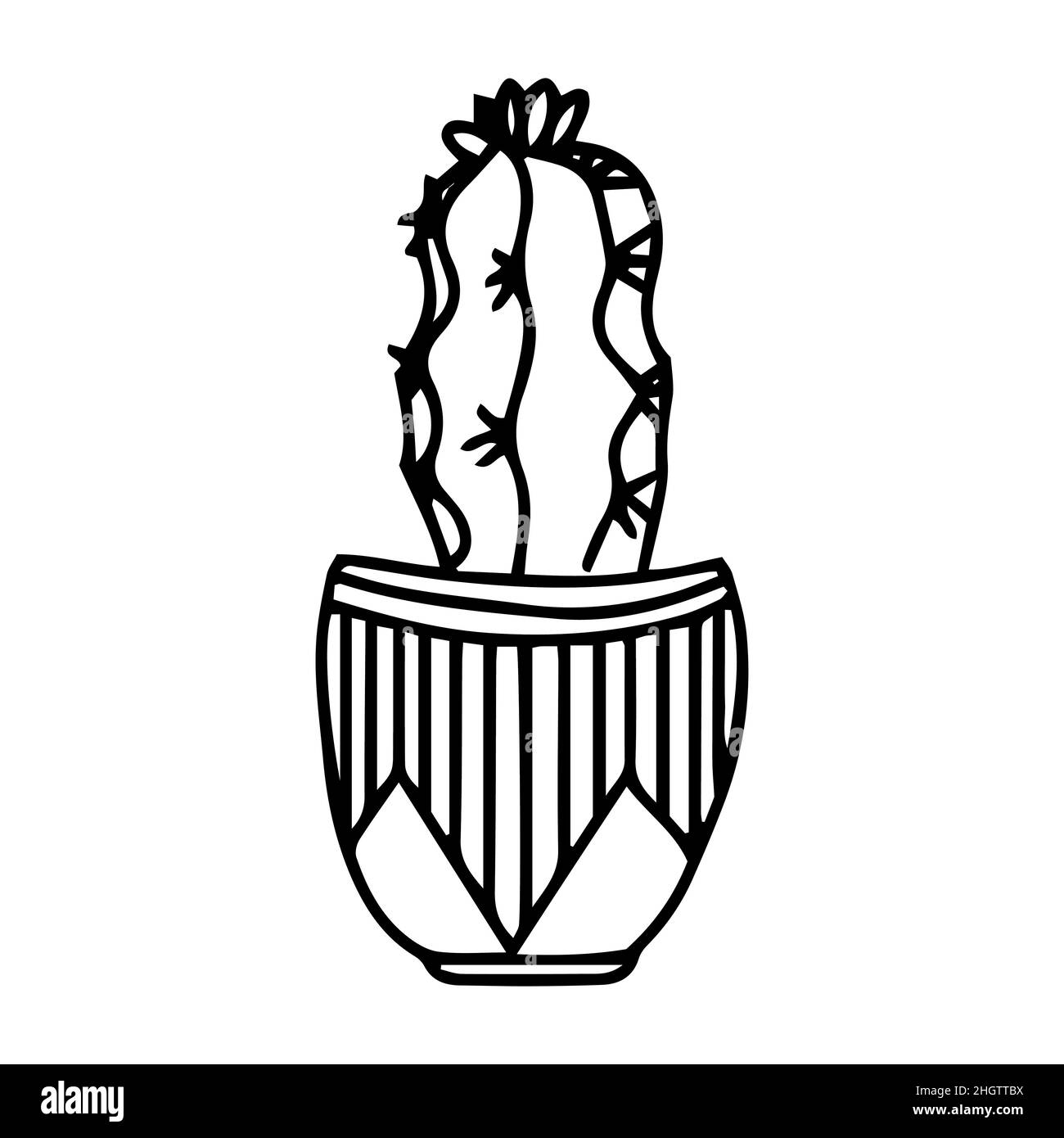Cactus à nouilles dessinés à la main dans un pot. Vecteur décoratif cactus d'intérieur et de bureau. doodle plantes illustration isolée sur un fond blanc. Logo Illustration de Vecteur