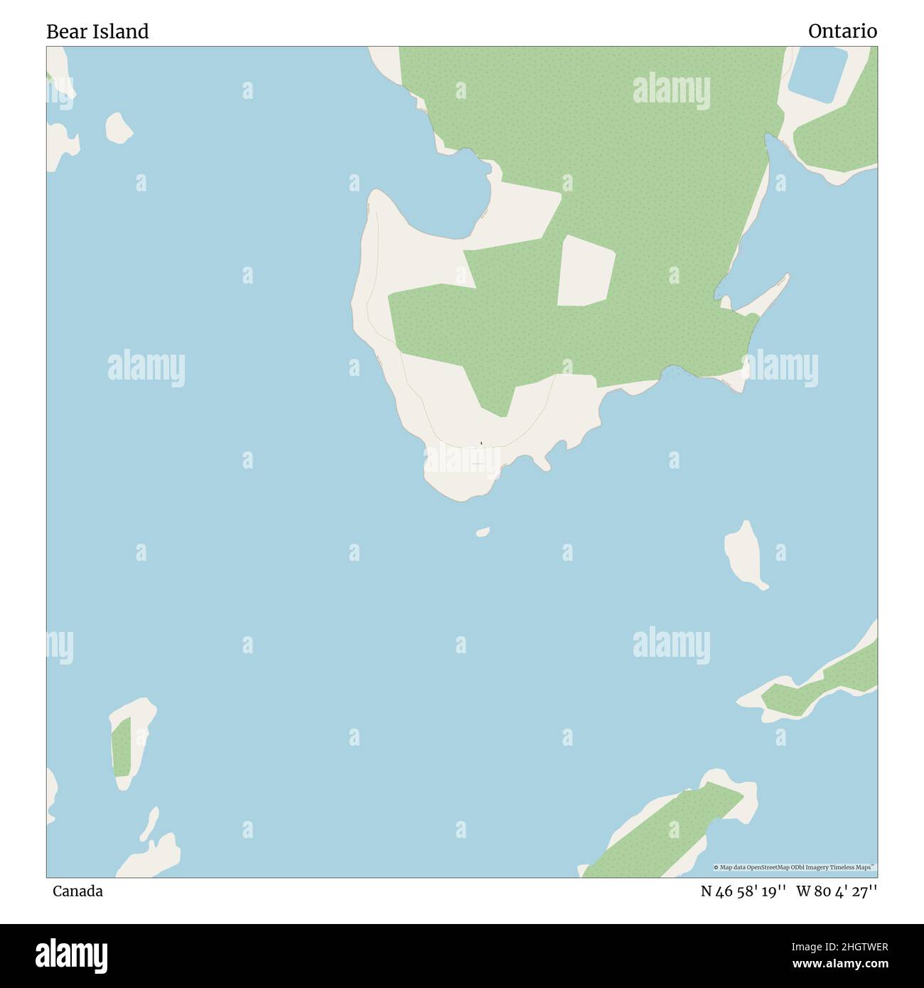 Bear Island, Canada, Ontario, N 46 58' 19'', W 80 4' 27'', carte, carte intemporelle publiée en 2021.Les voyageurs, les explorateurs et les aventuriers comme Florence Nightingale, David Livingstone, Ernest Shackleton, Lewis et Clark et Sherlock Holmes se sont appuyés sur des cartes pour planifier leurs voyages dans les coins les plus reculés du monde. Timeless Maps dresse la carte de la plupart des sites du monde, montrant ainsi la réalisation de grands rêves Banque D'Images