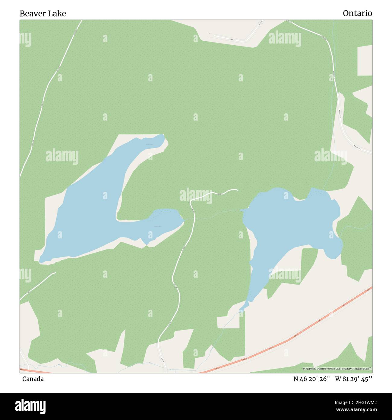 Beaver Lake, Canada, Ontario, N 46 20' 26'', W 81 29' 45'', carte, carte intemporelle publiée en 2021.Les voyageurs, les explorateurs et les aventuriers comme Florence Nightingale, David Livingstone, Ernest Shackleton, Lewis et Clark et Sherlock Holmes se sont appuyés sur des cartes pour planifier leurs voyages dans les coins les plus reculés du monde. Timeless Maps dresse la carte de la plupart des sites du monde, montrant ainsi la réalisation de grands rêves Banque D'Images