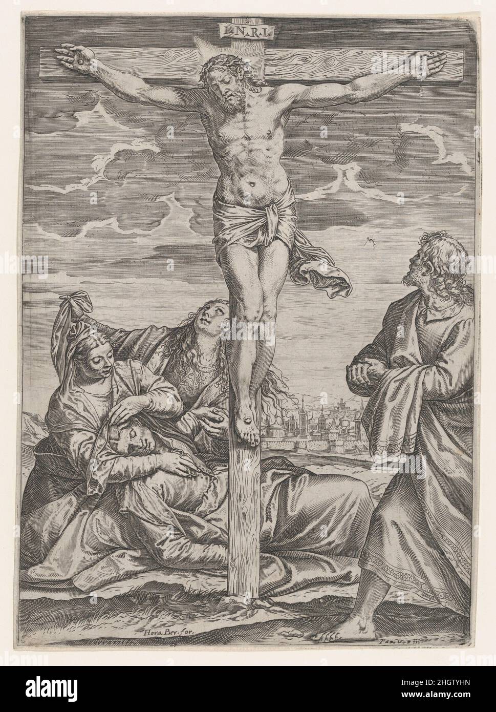 Le Crucifixion 1582 Agostino Carracci Italien.La Crucifixion.Agostino Carracci (italien, Bologne 1557–1602 Parme).1582. Gravure.Imprime Banque D'Images