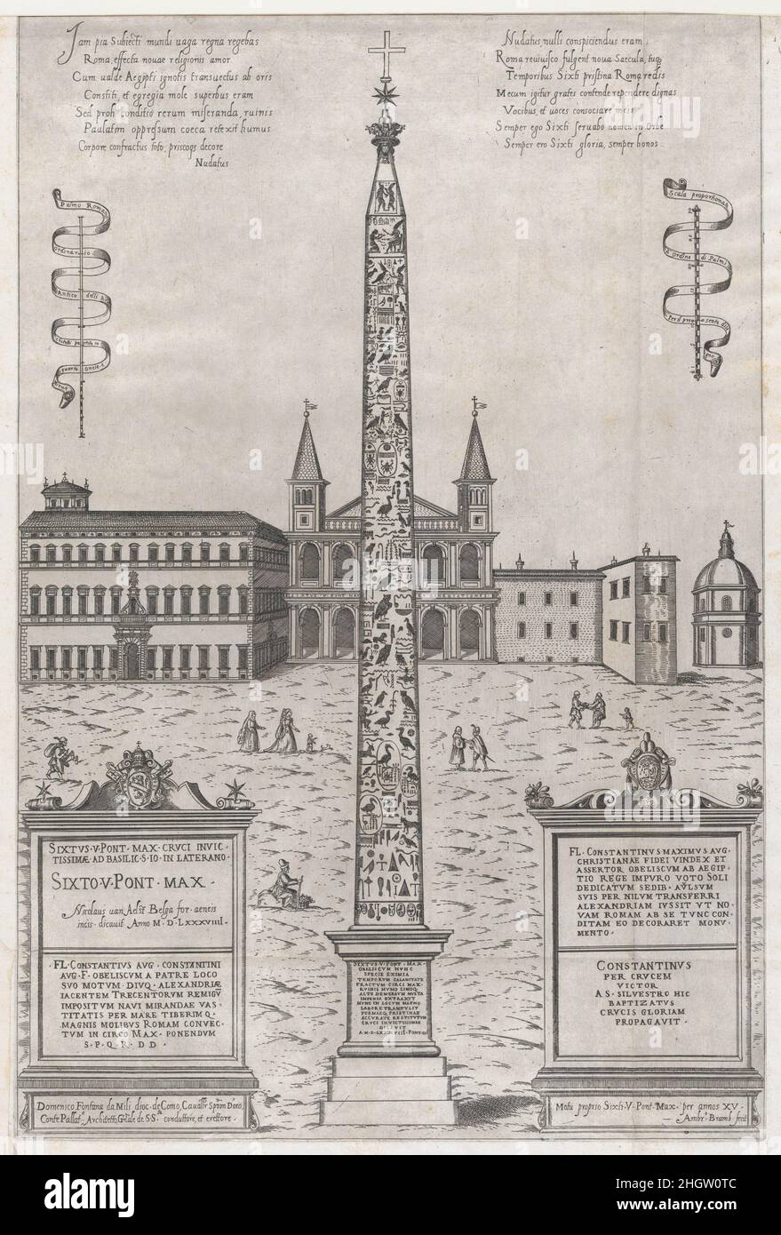 Spéculum Romanae Magnificatiae : l’Obélisque égyptien de Constantine 1589 Giovanni Ambrogio Brambilla Italien cet imprimé provient de la copie du musée du spéculum Romanae Magnificatiae (le miroir de la magnificence romaine) le spéculum a trouvé son origine dans les activités d’édition d’Antonio Salamanca et d’Antonio Ladreri.Au cours de leur carrière dans l'édition romaine, les deux éditeurs étrangers - qui ont travaillé ensemble entre 1553 et 1563 - ont lancé la production de tirages d'œuvres d'art, d'architecture et de vues de ville liées à Rome antique et moderne.Les tirages peuvent être achetés individuellement par t Banque D'Images