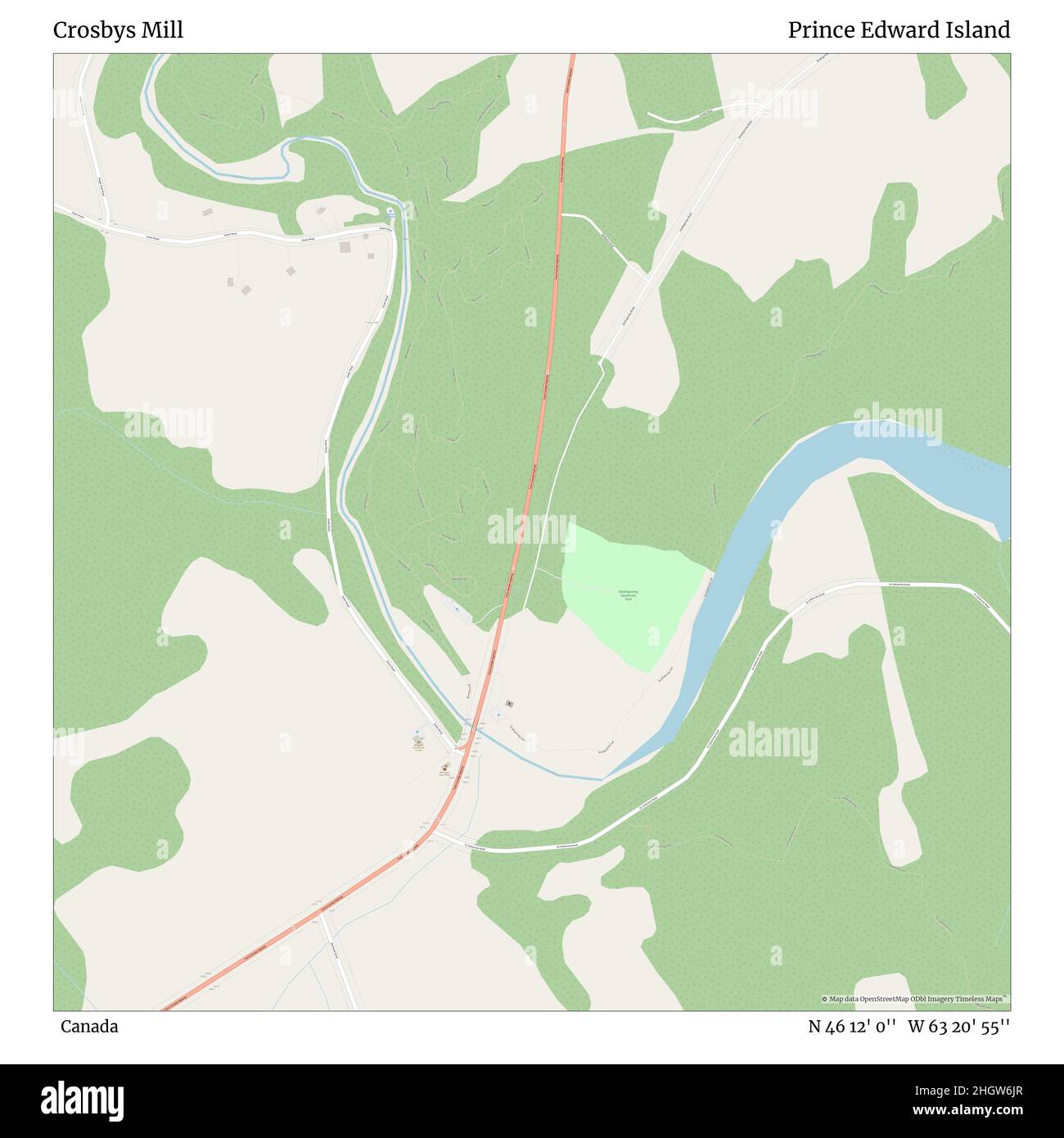 Crosbys Mill, Canada, Île-du-Prince-Édouard, N 46 12' 0'', W 63 20' 55'', carte, carte intemporelle publiée en 2021.Les voyageurs, les explorateurs et les aventuriers comme Florence Nightingale, David Livingstone, Ernest Shackleton, Lewis et Clark et Sherlock Holmes se sont appuyés sur des cartes pour planifier leurs voyages dans les coins les plus reculés du monde. Timeless Maps dresse la carte de la plupart des sites du monde, montrant ainsi la réalisation de grands rêves Banque D'Images