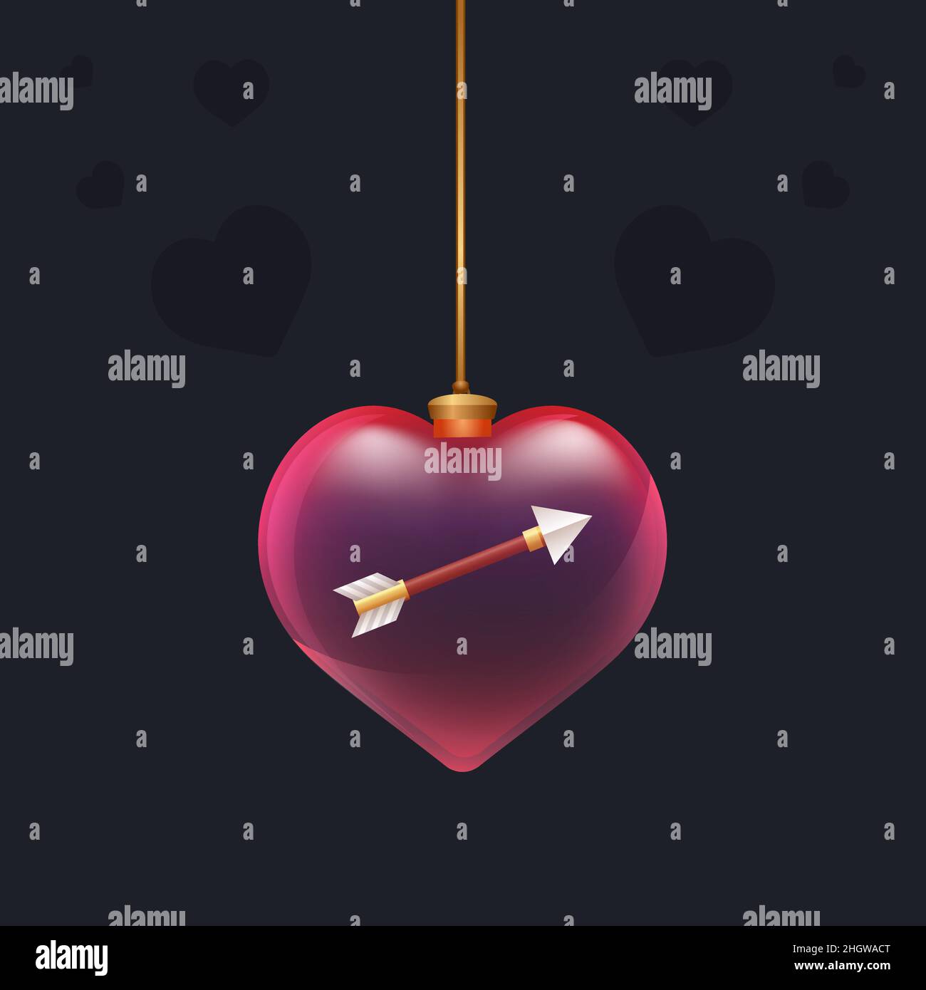 Coeur en verre rouge avec une flèche de 3D à l'intérieur.Élément de décoration de Saint-Valentin pour carte de conception, intintation ou toute publicité Illustration de Vecteur