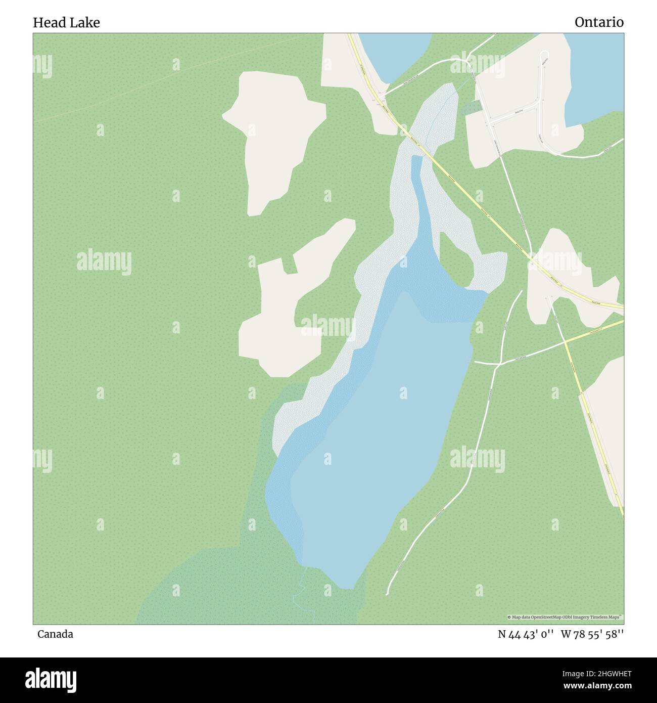 Head Lake, Canada, Ontario, N 44 43' 0'', W 78 55' 58'', carte, carte intemporelle publiée en 2021.Les voyageurs, les explorateurs et les aventuriers comme Florence Nightingale, David Livingstone, Ernest Shackleton, Lewis et Clark et Sherlock Holmes se sont appuyés sur des cartes pour planifier leurs voyages dans les coins les plus reculés du monde. Timeless Maps dresse la carte de la plupart des sites du monde, montrant ainsi la réalisation de grands rêves Banque D'Images