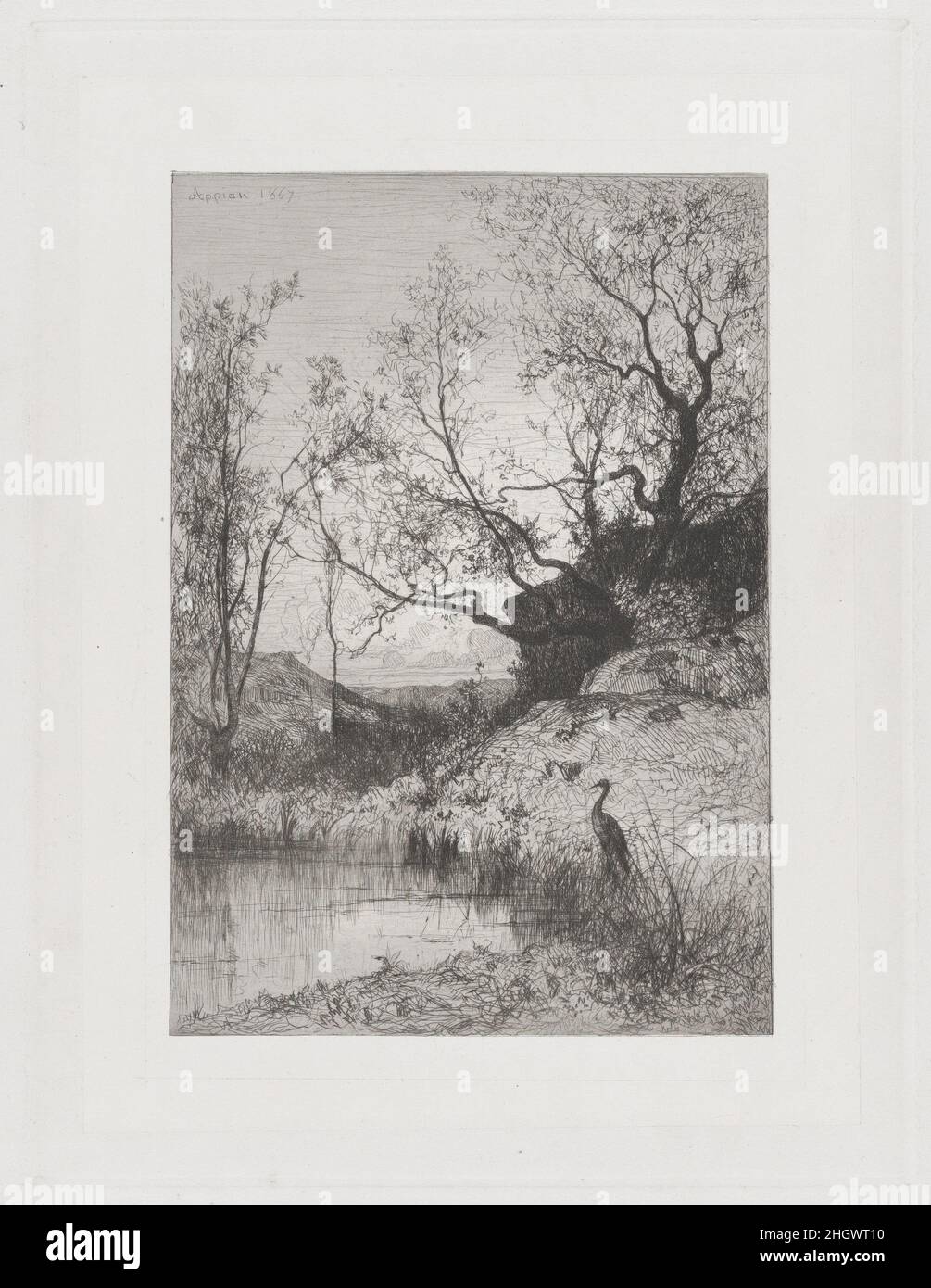 A Pond 1867 Adolphe Appian.Un étang.Adolphe Appian (français, Lyon 1818–1898 Lyon).1867. Gravure; premier état de trois.Imprime Banque D'Images